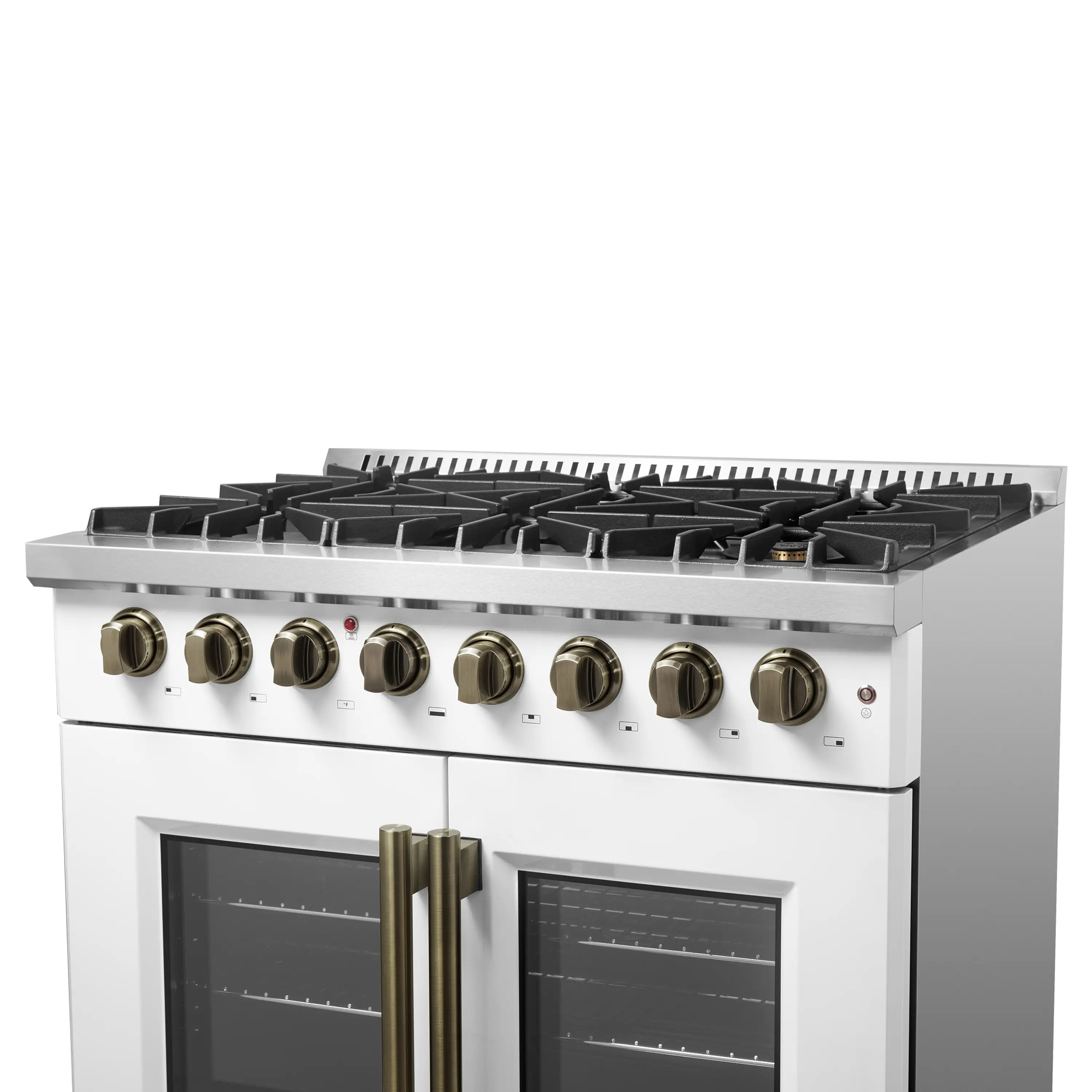 Forno Galiano 36-Inch French Door Dual Fuel Range with 6 Gas Burners and 5.36 Cu.Ft. Electric Convection Oven in White with Antique Brass Trim (FFSGS6356-36WHT) - Image 11