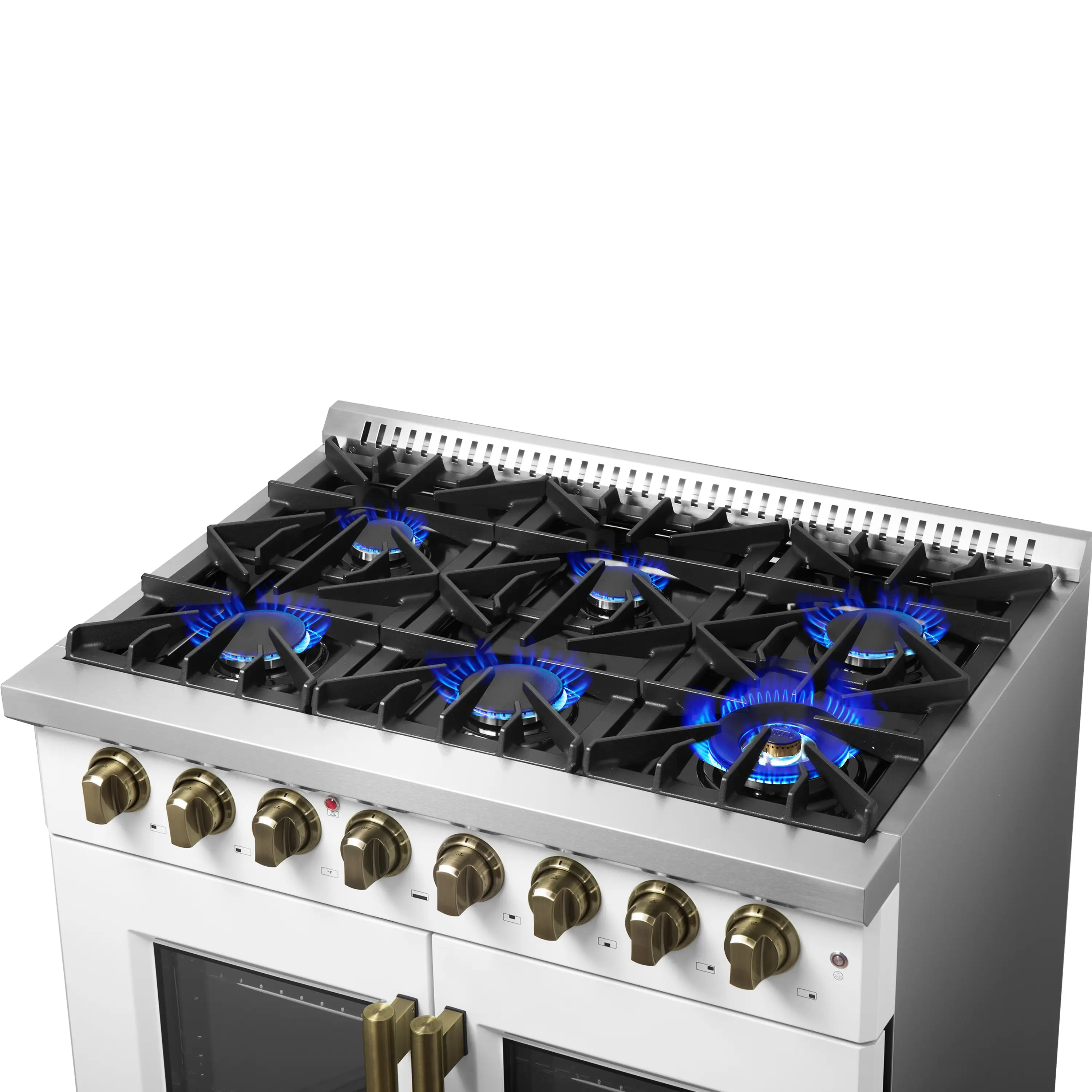 Forno Galiano 36-Inch French Door Dual Fuel Range with 6 Gas Burners and 5.36 Cu.Ft. Electric Convection Oven in White with Antique Brass Trim (FFSGS6356-36WHT) - Image 12