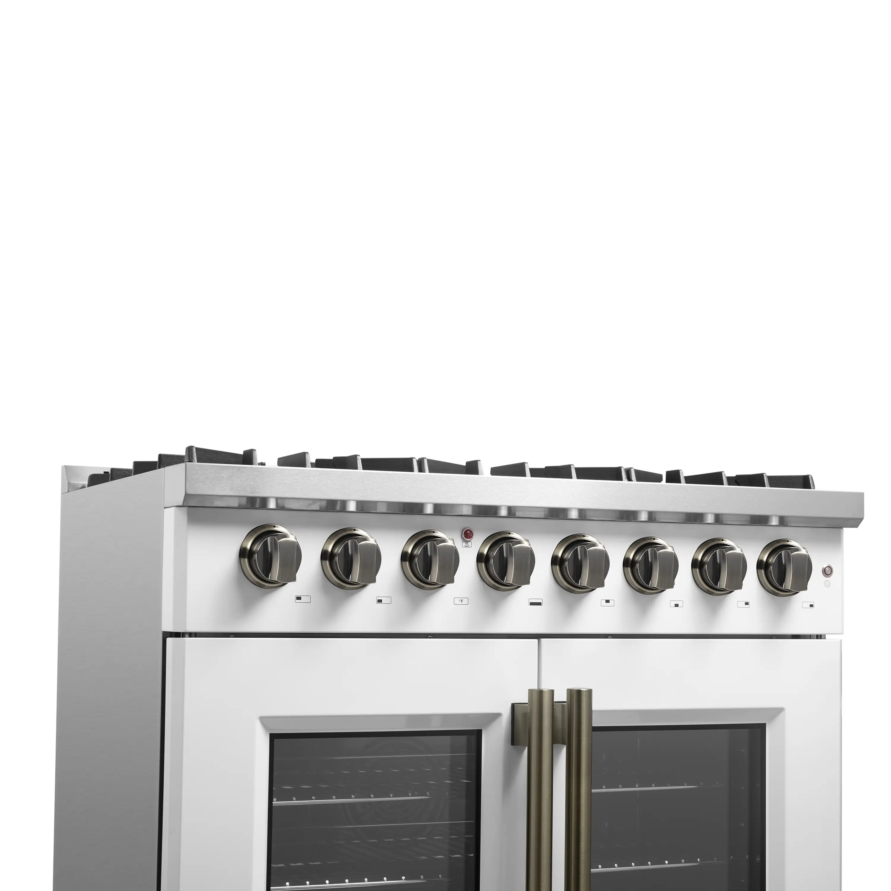 Forno Galiano 36-Inch French Door Dual Fuel Range with 6 Gas Burners and 5.36 Cu.Ft. Electric Convection Oven in White with Antique Brass Trim (FFSGS6356-36WHT) - Image 8