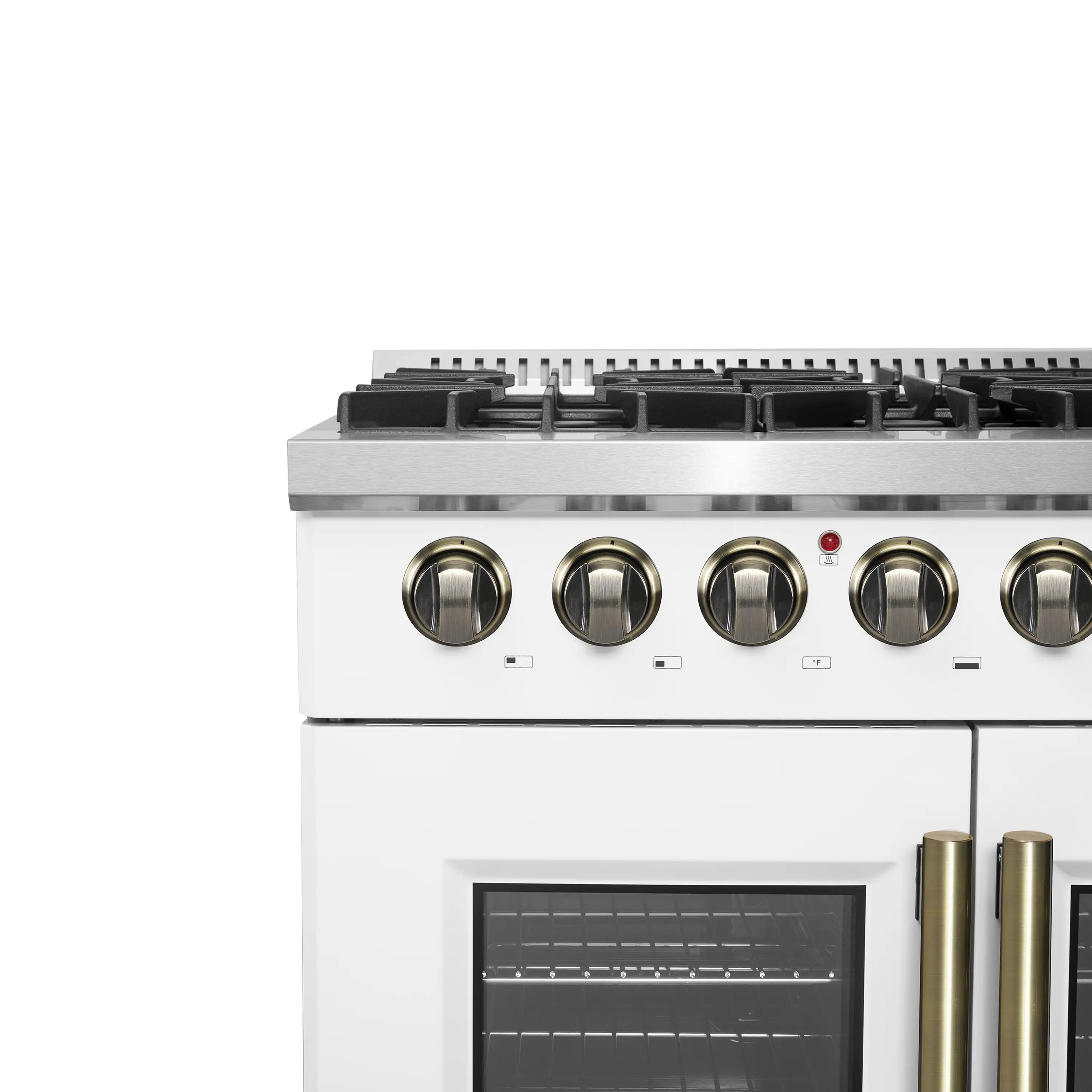 Forno Galiano 36-Inch French Door Dual Fuel Range with 6 Gas Burners and 5.36 Cu.Ft. Electric Convection Oven in White with Antique Brass Trim (FFSGS6356-36WHT) - Image 9
