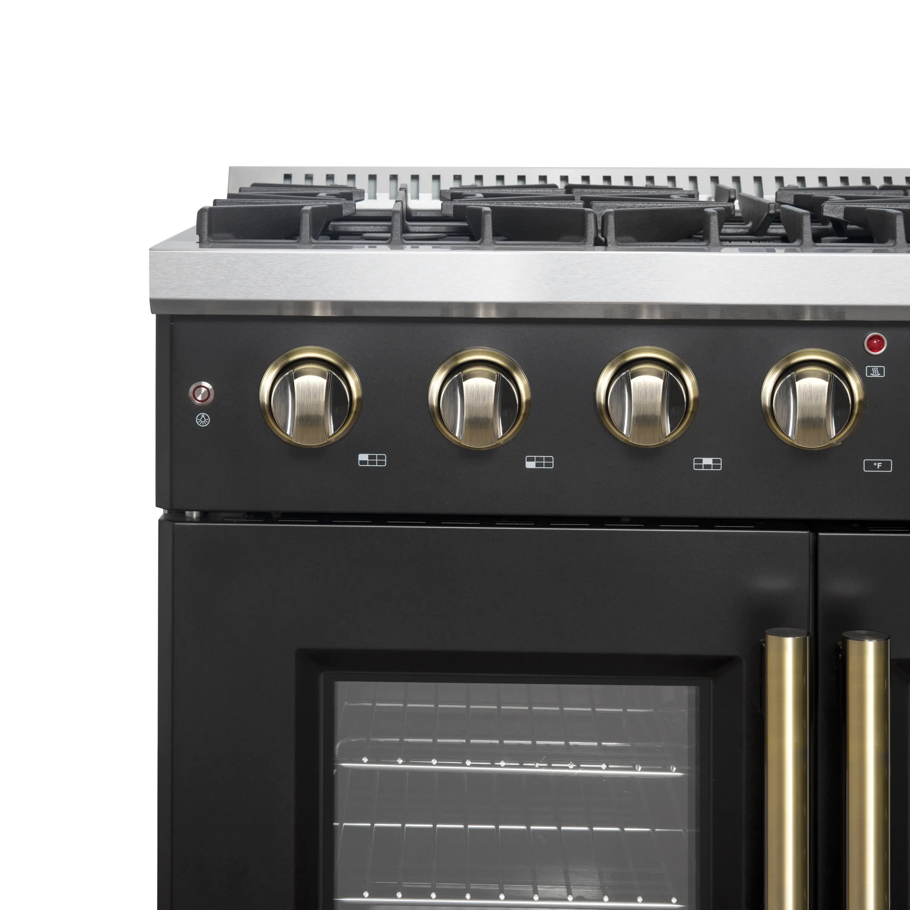 Forno Galiano 36-Inch French Door Gas Range with 6 Burners and 5.36 Cu.Ft. Convection Oven in Black with Antique Brass Trim (FFSGS6444-36BLK) - Image 11