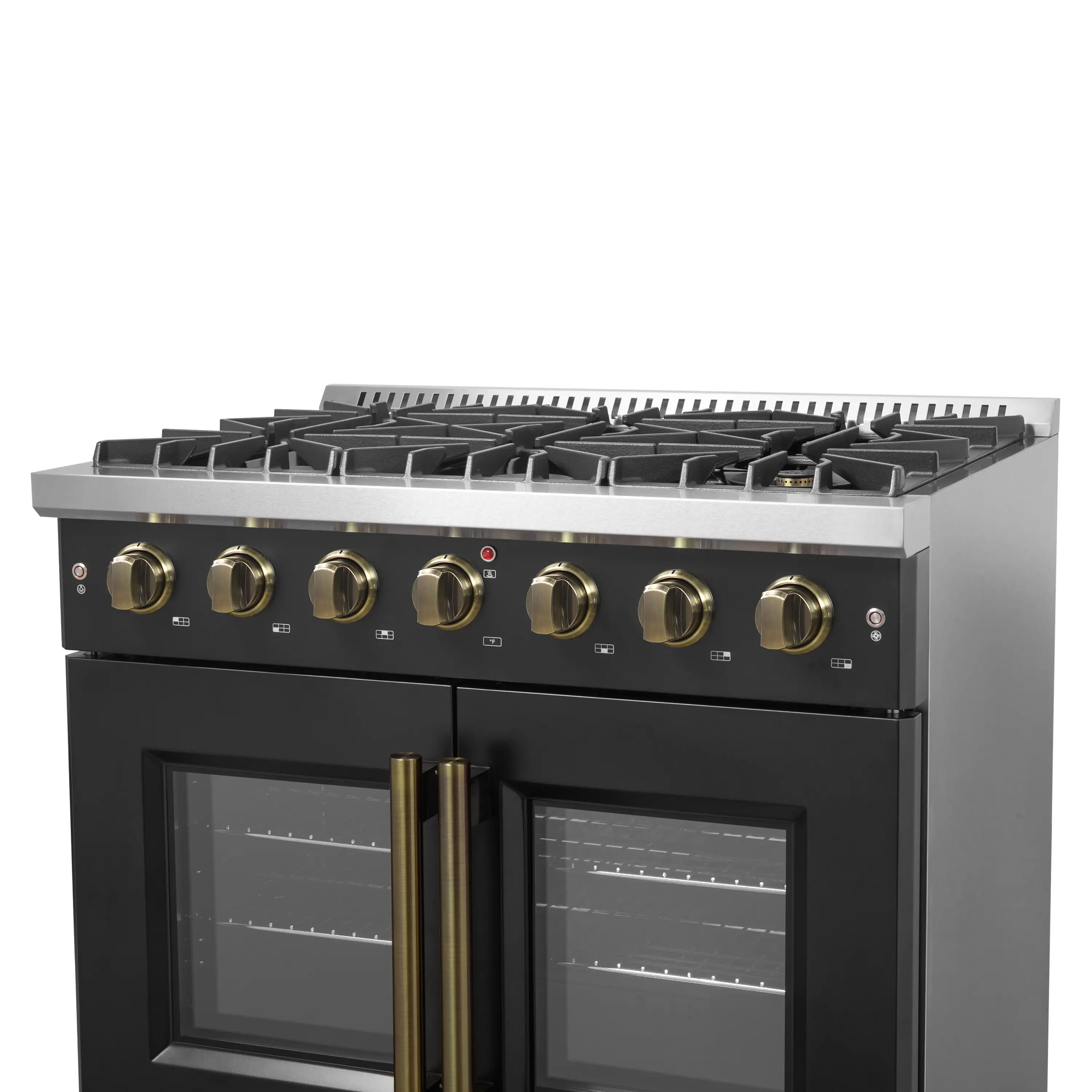 Forno Galiano 36-Inch French Door Gas Range with 6 Burners and 5.36 Cu.Ft. Convection Oven in Black with Antique Brass Trim (FFSGS6444-36BLK) - Image 13