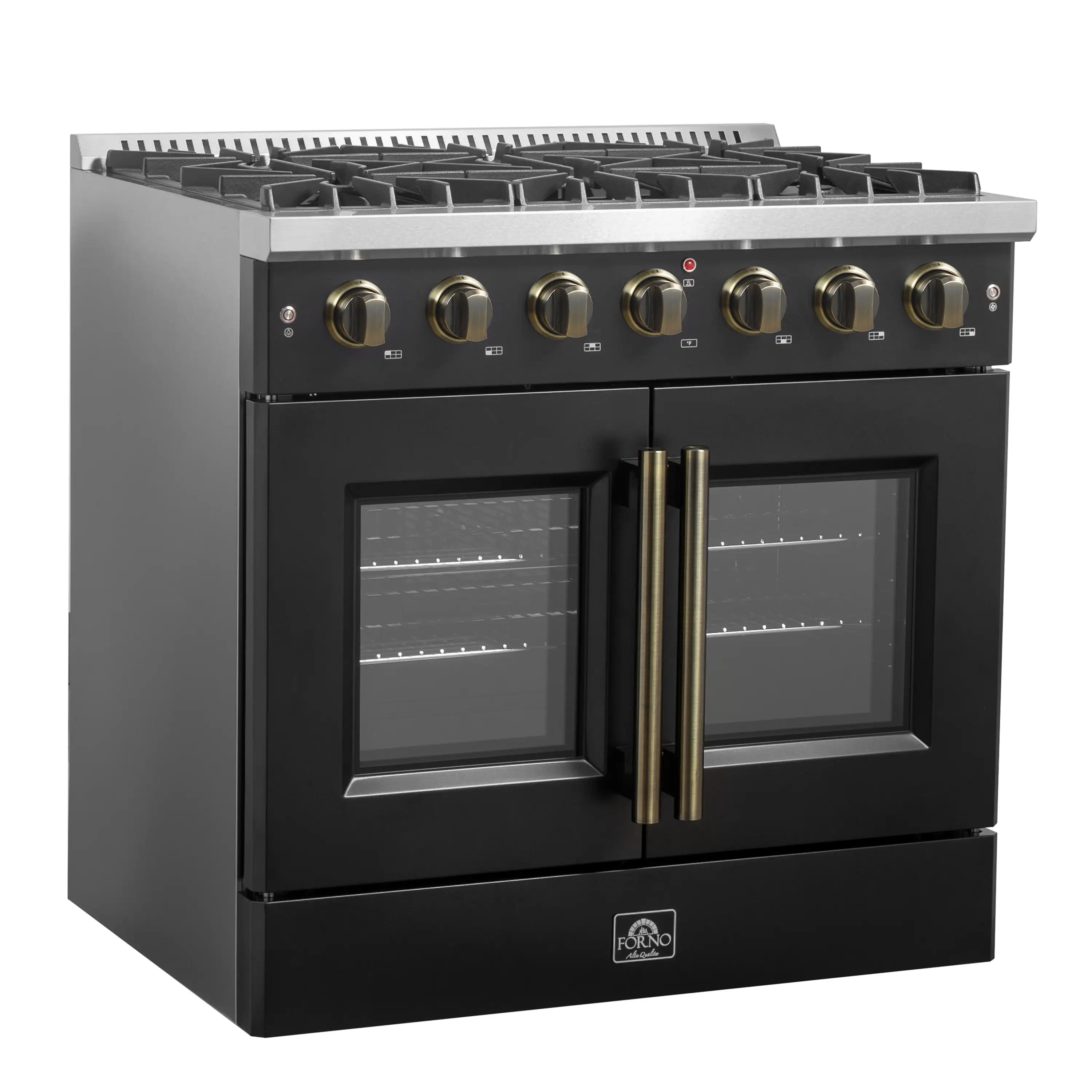 Forno Galiano 36-Inch French Door Gas Range with 6 Burners and 5.36 Cu.Ft. Convection Oven in Black with Antique Brass Trim (FFSGS6444-36BLK) - Image 3
