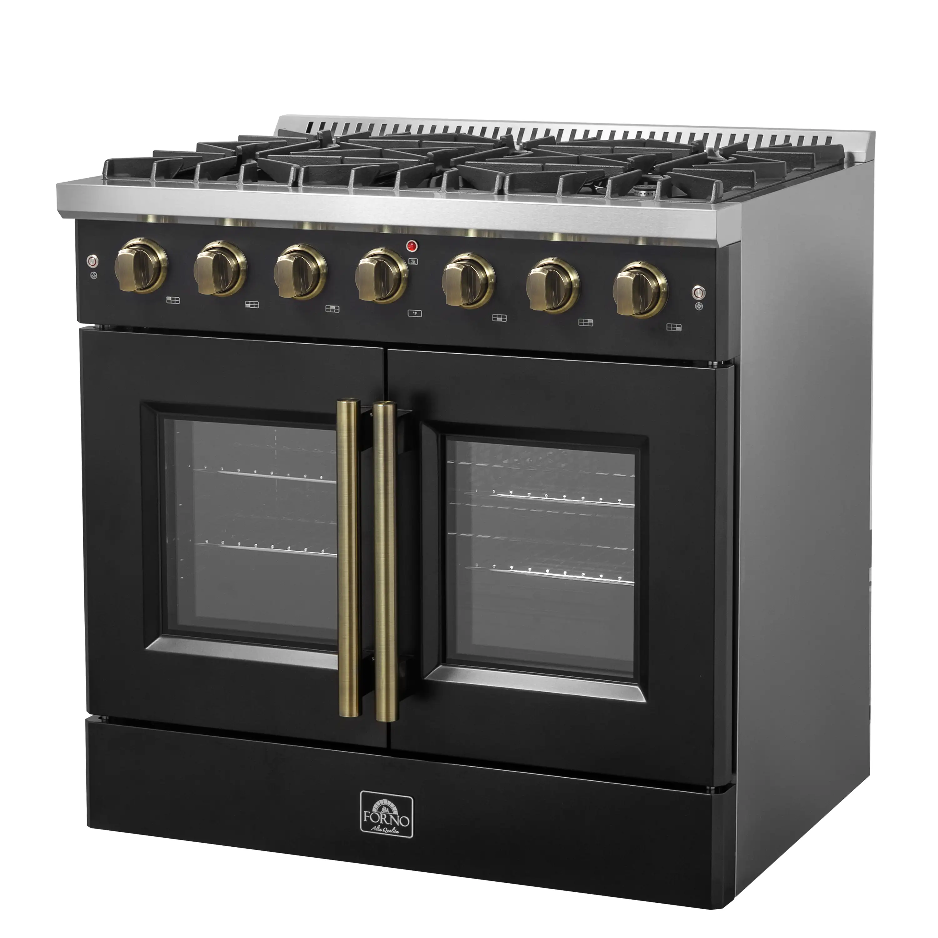 Forno Galiano 36-Inch French Door Gas Range with 6 Burners and 5.36 Cu.Ft. Convection Oven in Black with Antique Brass Trim (FFSGS6444-36BLK) - Image 4