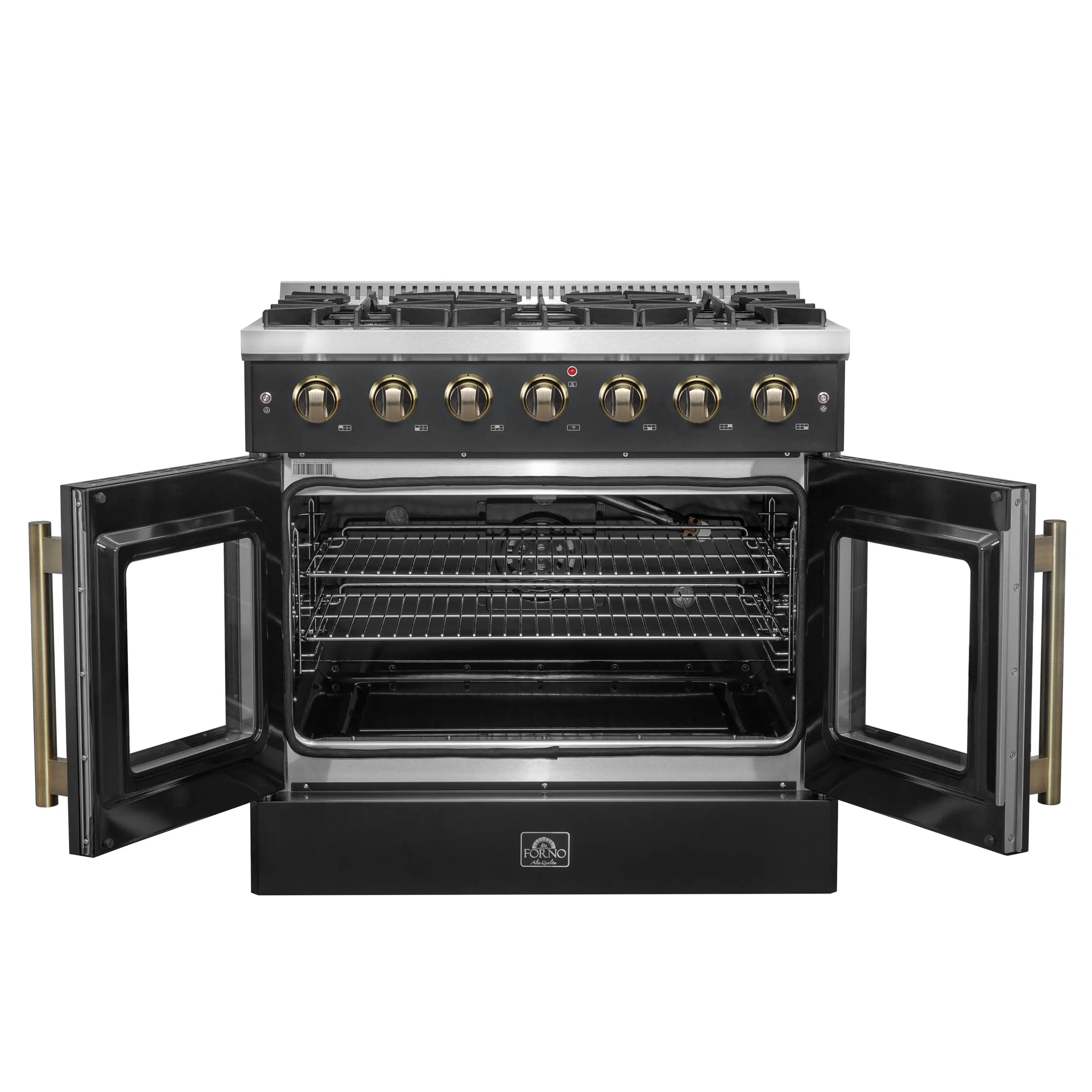 Forno Galiano 36-Inch French Door Gas Range with 6 Burners and 5.36 Cu.Ft. Convection Oven in Black with Antique Brass Trim (FFSGS6444-36BLK) - Image 5