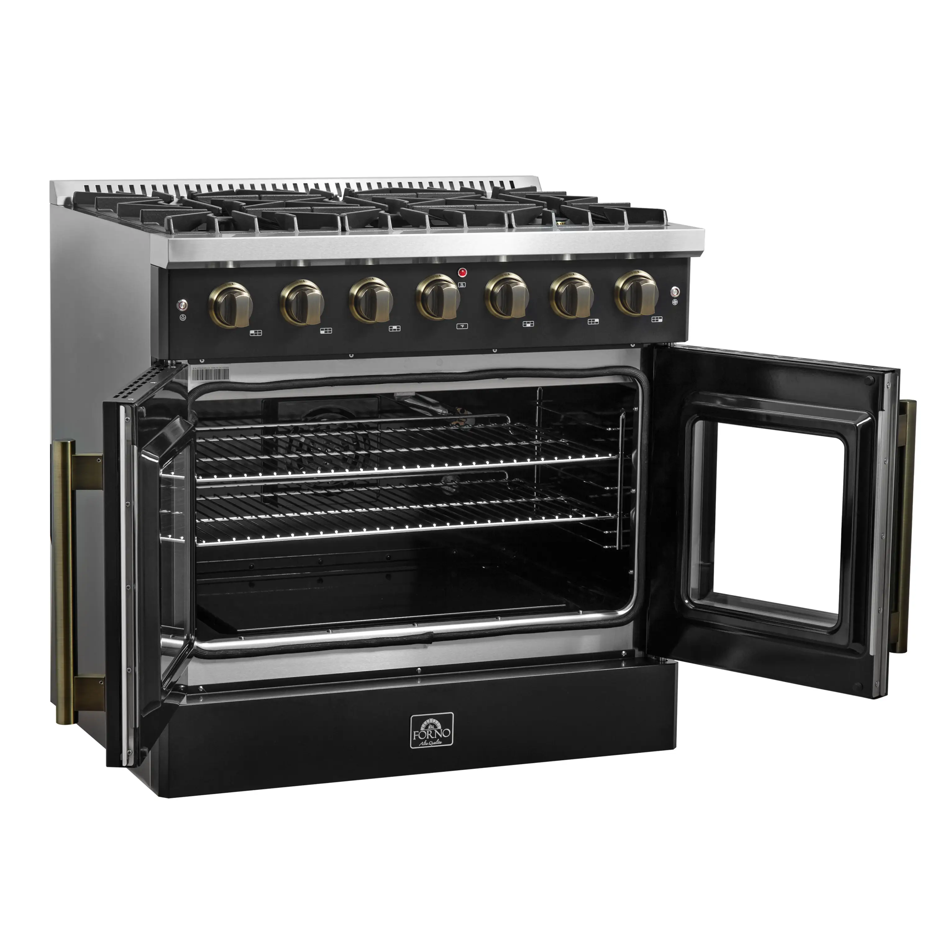 Forno Galiano 36-Inch French Door Gas Range with 6 Burners and 5.36 Cu.Ft. Convection Oven in Black with Antique Brass Trim (FFSGS6444-36BLK) - Image 6