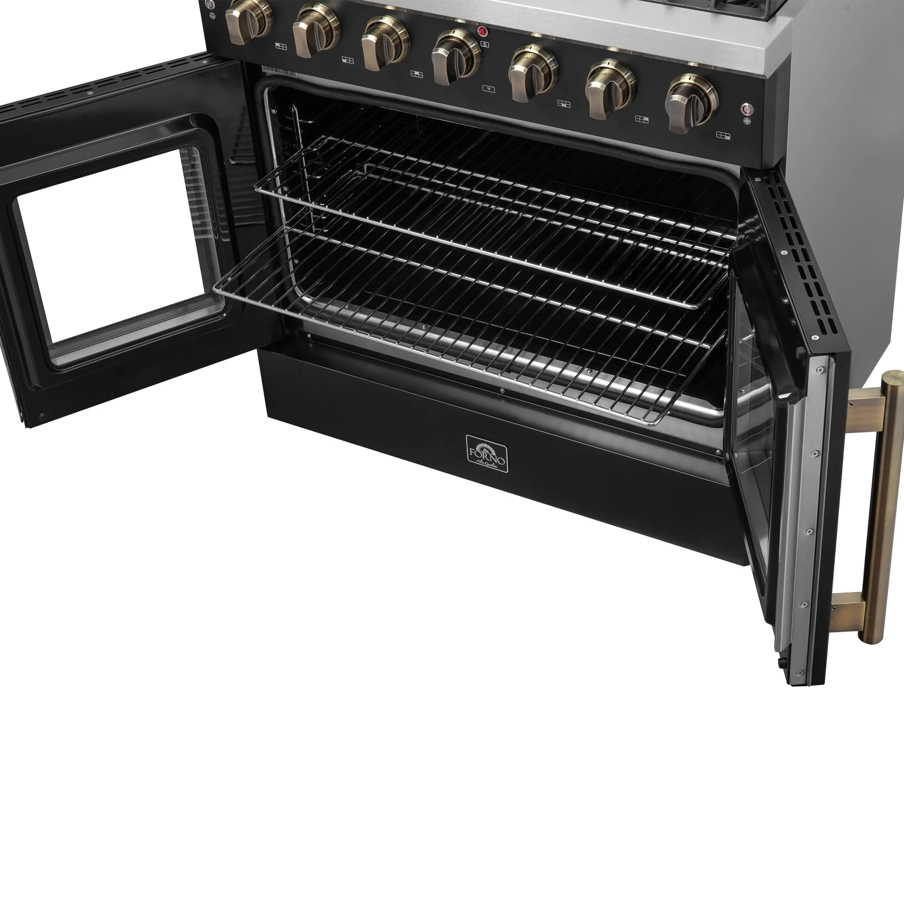 Forno Galiano 36-Inch French Door Gas Range with 6 Burners and 5.36 Cu.Ft. Convection Oven in Black with Antique Brass Trim (FFSGS6444-36BLK) - Image 8