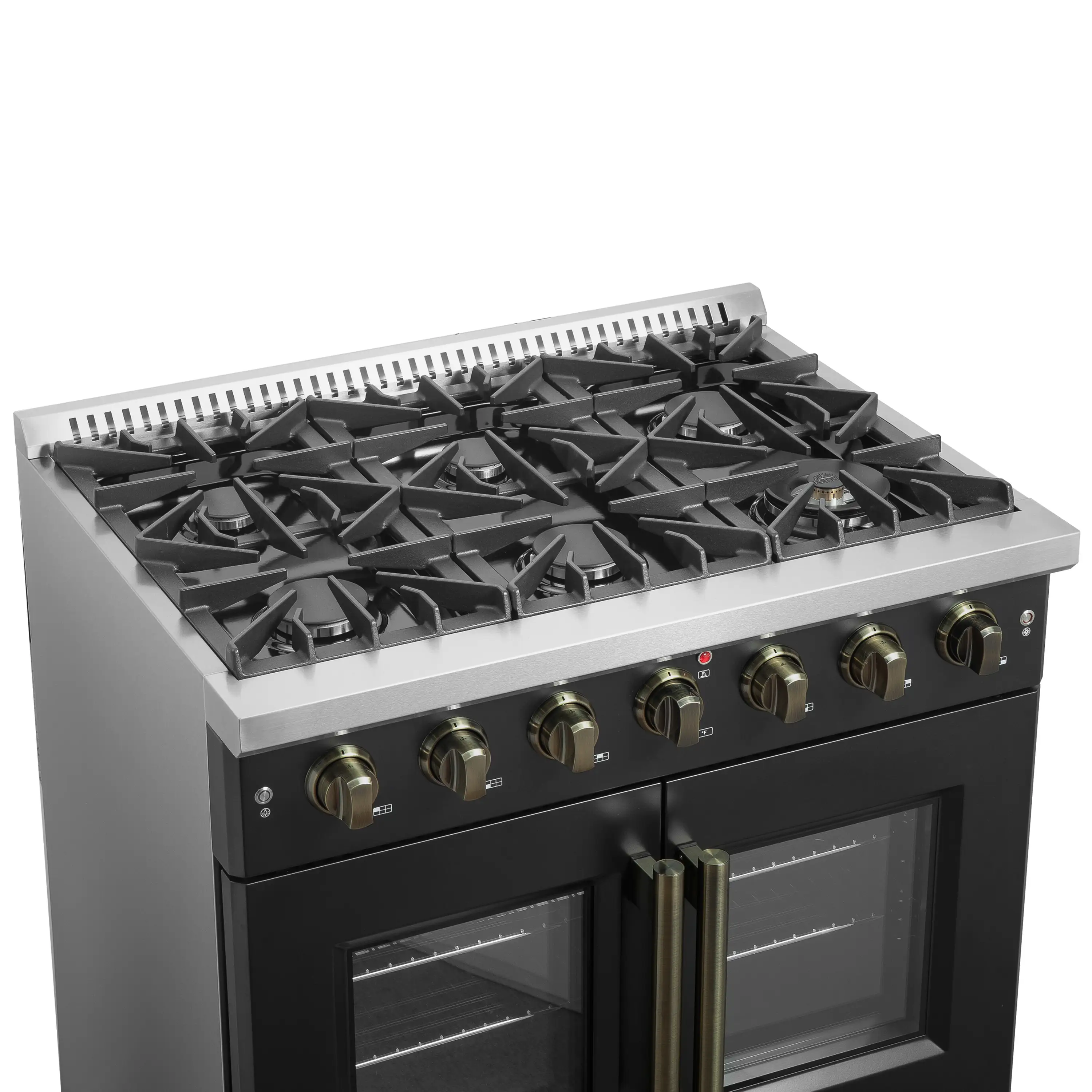 Forno Galiano 36-Inch French Door Gas Range with 6 Burners and 5.36 Cu.Ft. Convection Oven in Black with Antique Brass Trim (FFSGS6444-36BLK) - Image 9
