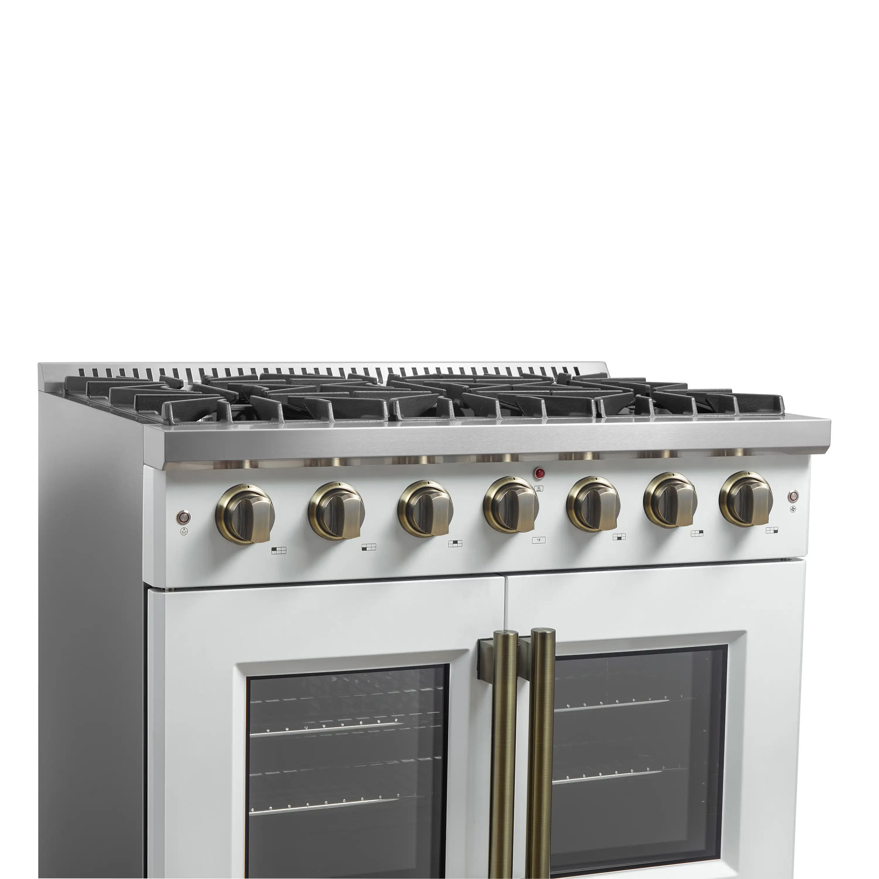 Forno Galiano 36-Inch French Door Gas Range with 6 Burners and 5.36 Cu.Ft. Convection Oven in White with Antique Brass Trim (FFSGS6444-36WHT) - Image 13