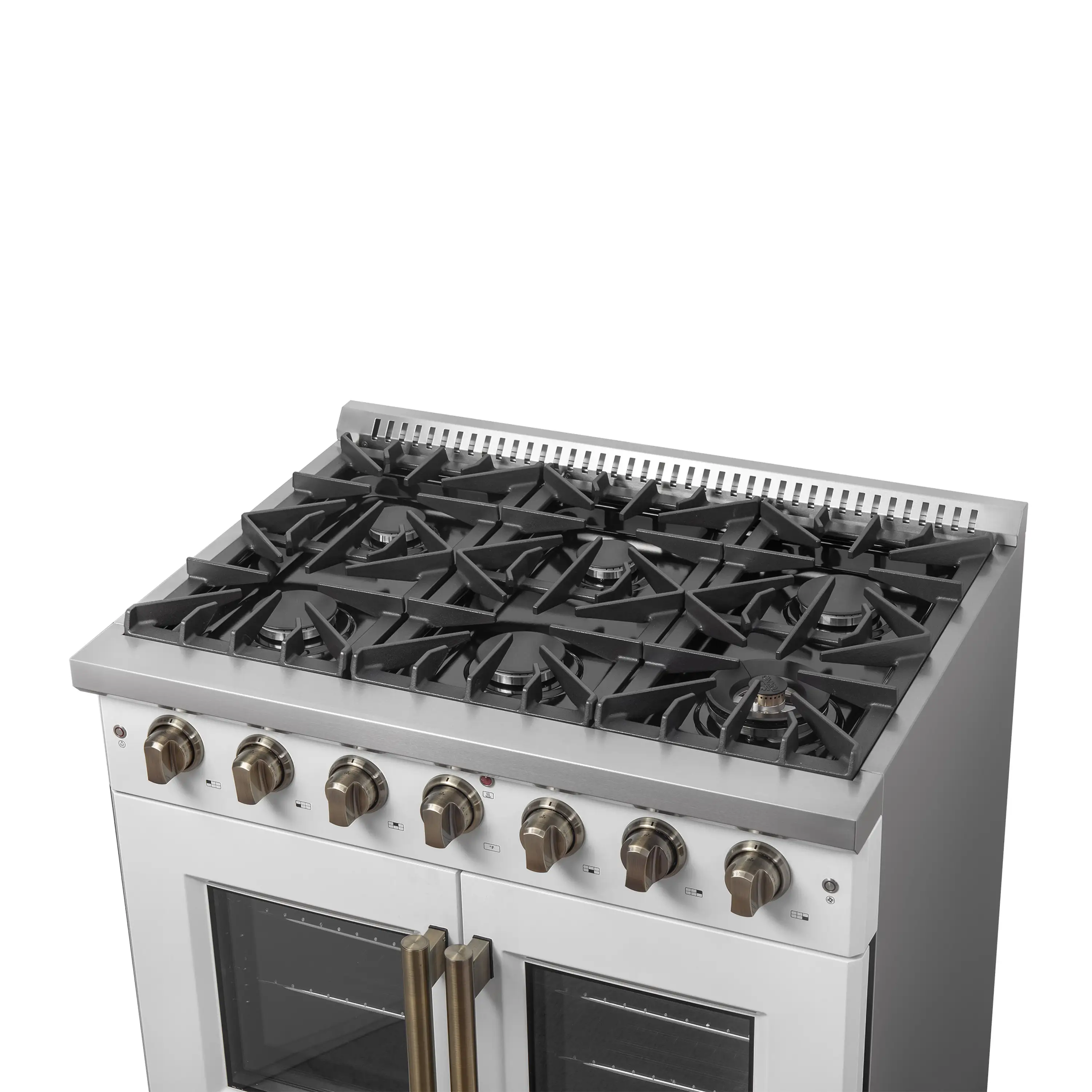 Forno Galiano 36-Inch French Door Gas Range with 6 Burners and 5.36 Cu.Ft. Convection Oven in White with Antique Brass Trim (FFSGS6444-36WHT) - Image 7