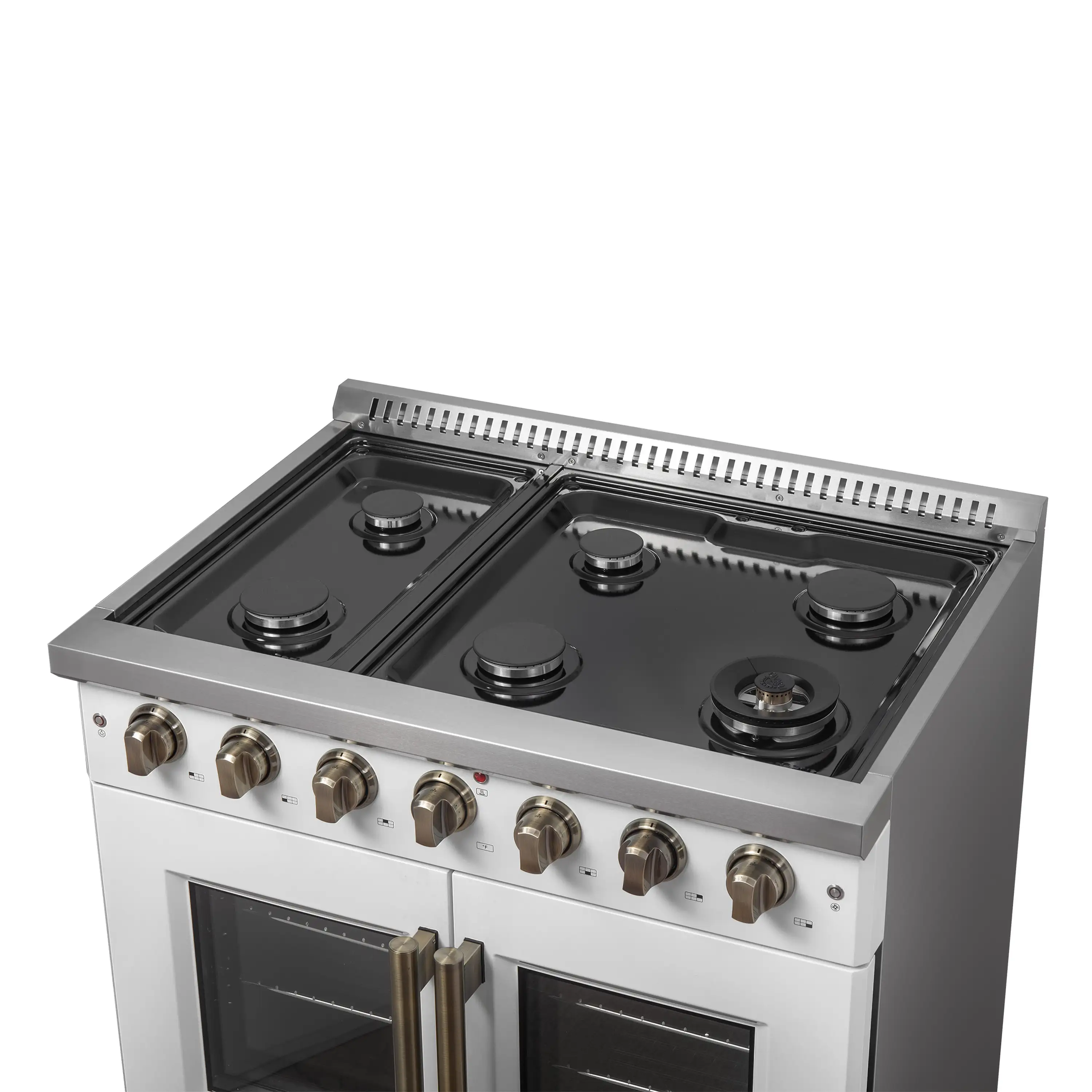 Forno Galiano 36-Inch French Door Gas Range with 6 Burners and 5.36 Cu.Ft. Convection Oven in White with Antique Brass Trim (FFSGS6444-36WHT) - Image 8
