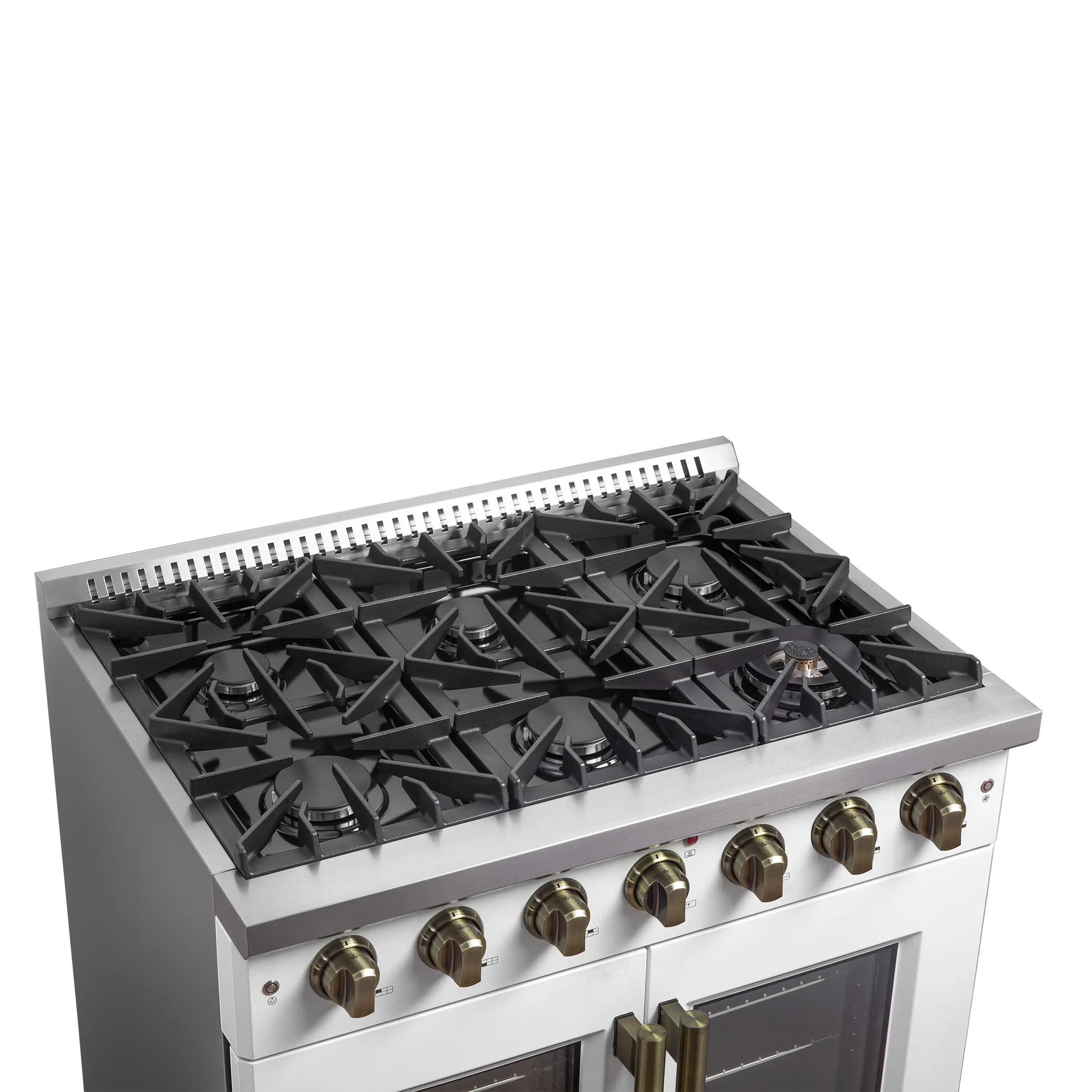 Forno Galiano 36-Inch French Door Gas Range with 6 Burners and 5.36 Cu.Ft. Convection Oven in White with Antique Brass Trim (FFSGS6444-36WHT) - Image 9