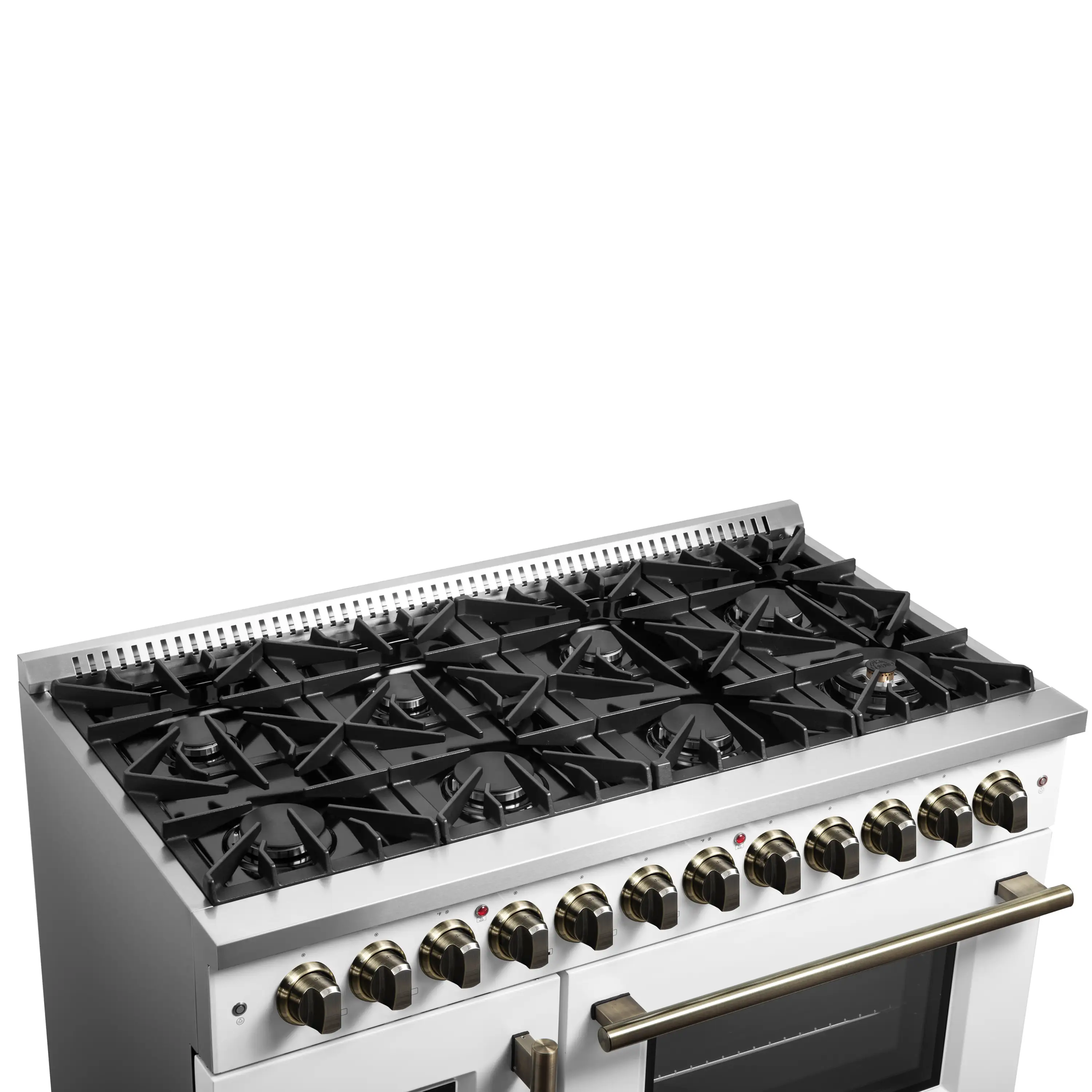 Forno Galiano 48-Inch French Door Dual Fuel Range with 8 Burners and 6.58 Cu. Ft. Electric Convection Oven in White with Antique Brass Handle (FFSGS6356-48WHT) - Image 10