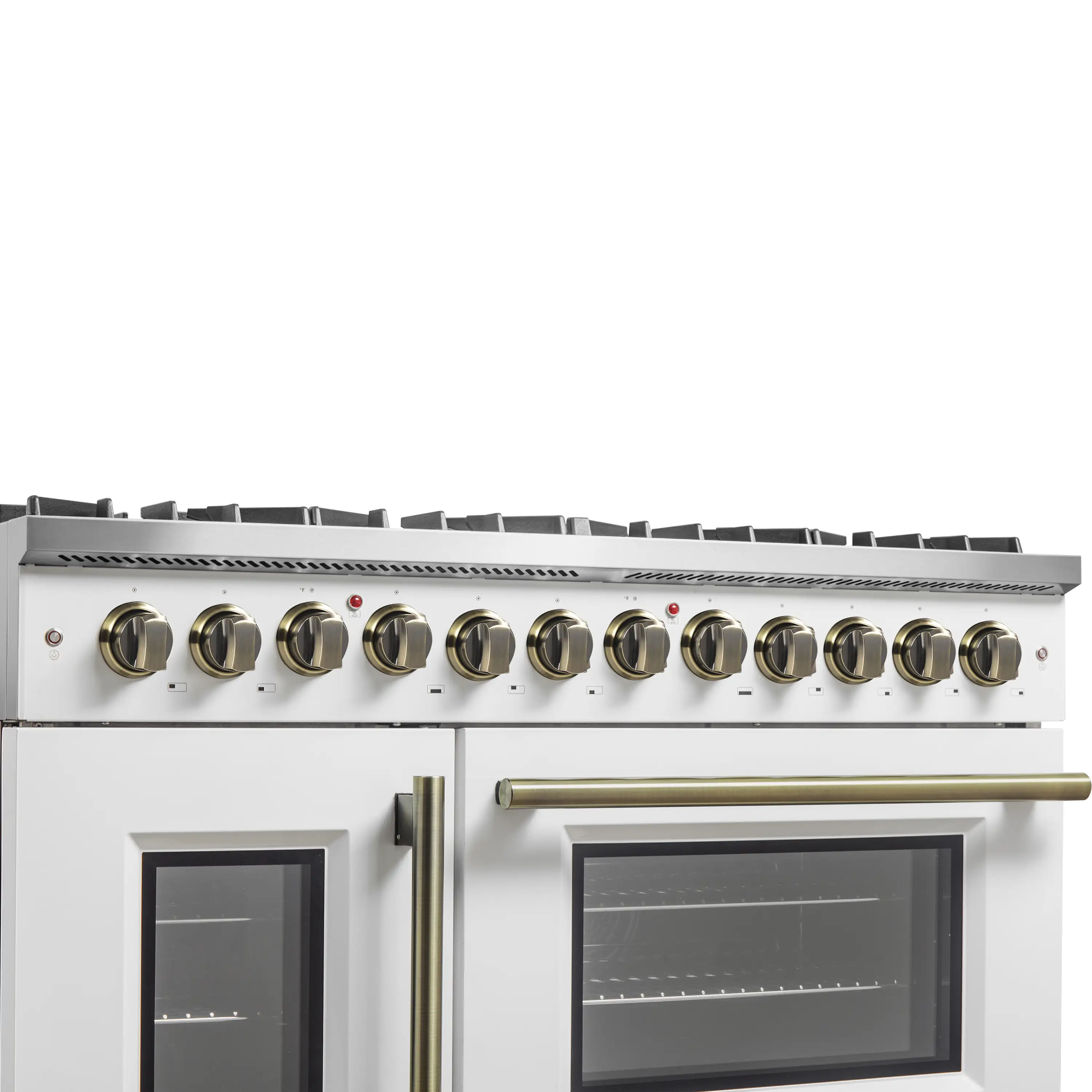 Forno Galiano 48-Inch French Door Dual Fuel Range with 8 Burners and 6.58 Cu. Ft. Electric Convection Oven in White with Antique Brass Handle (FFSGS6356-48WHT) - Image 11