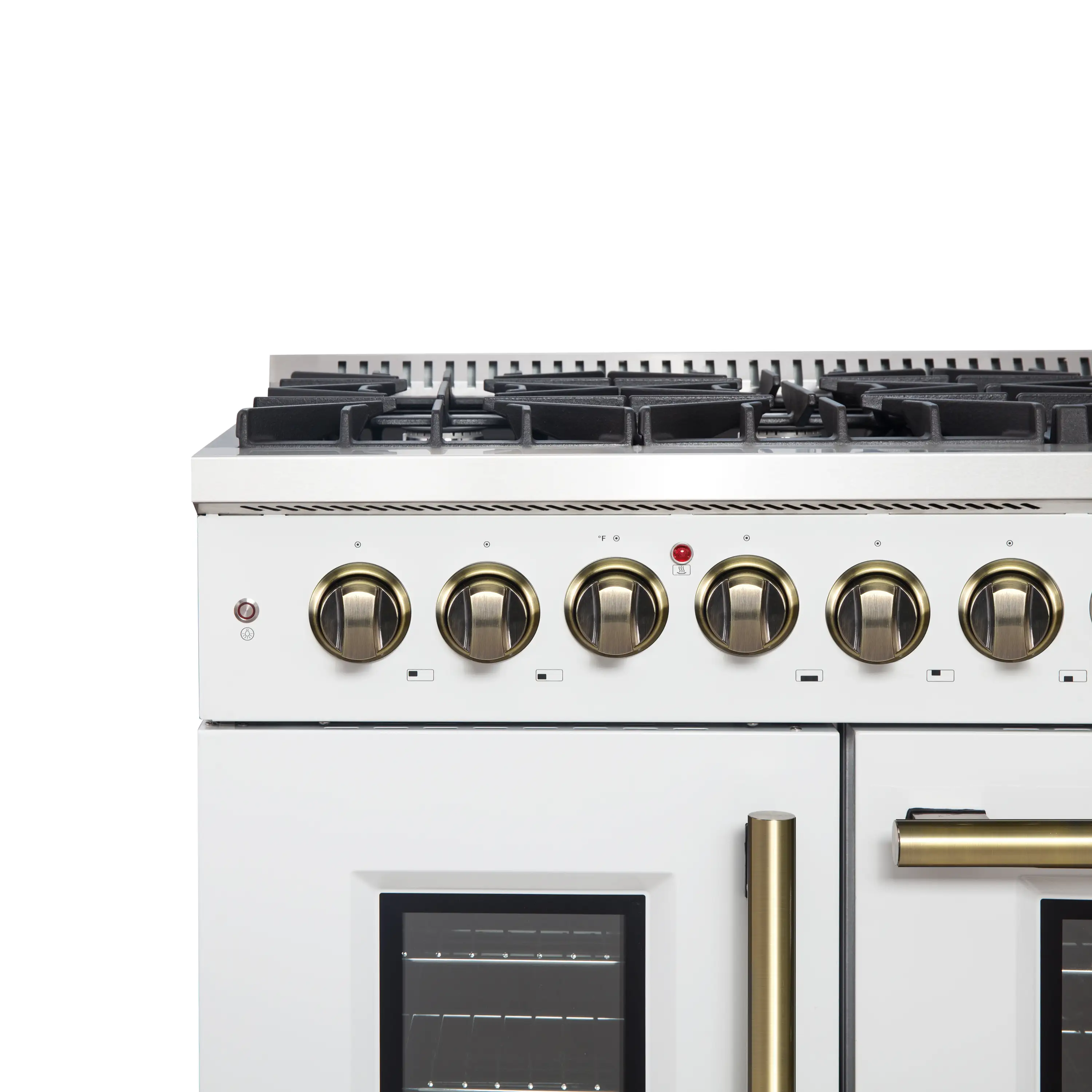 Forno Galiano 48-Inch French Door Dual Fuel Range with 8 Burners and 6.58 Cu. Ft. Electric Convection Oven in White with Antique Brass Handle (FFSGS6356-48WHT) - Image 12