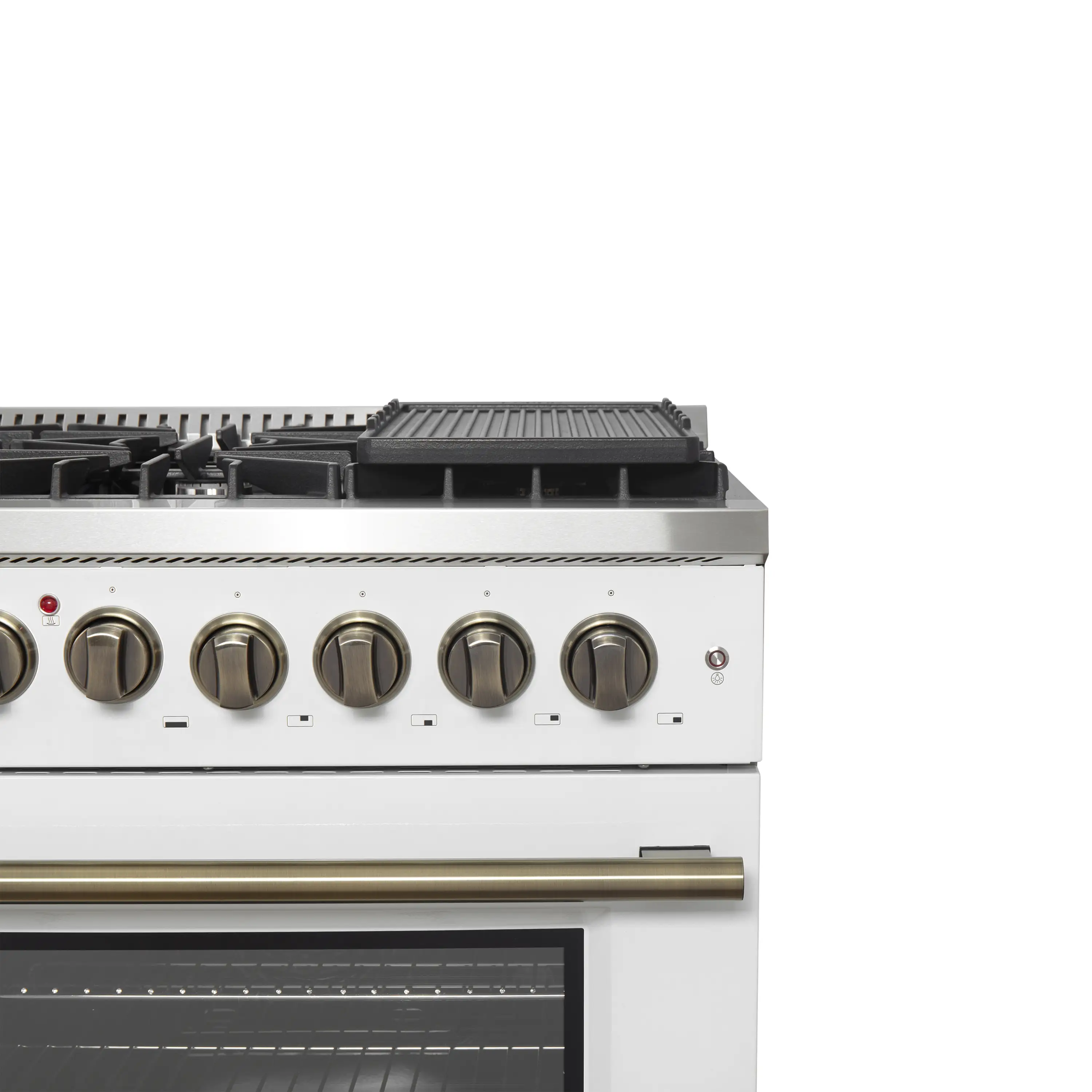 Forno Galiano 48-Inch French Door Dual Fuel Range with 8 Burners and 6.58 Cu. Ft. Electric Convection Oven in White with Antique Brass Handle (FFSGS6356-48WHT) - Image 13