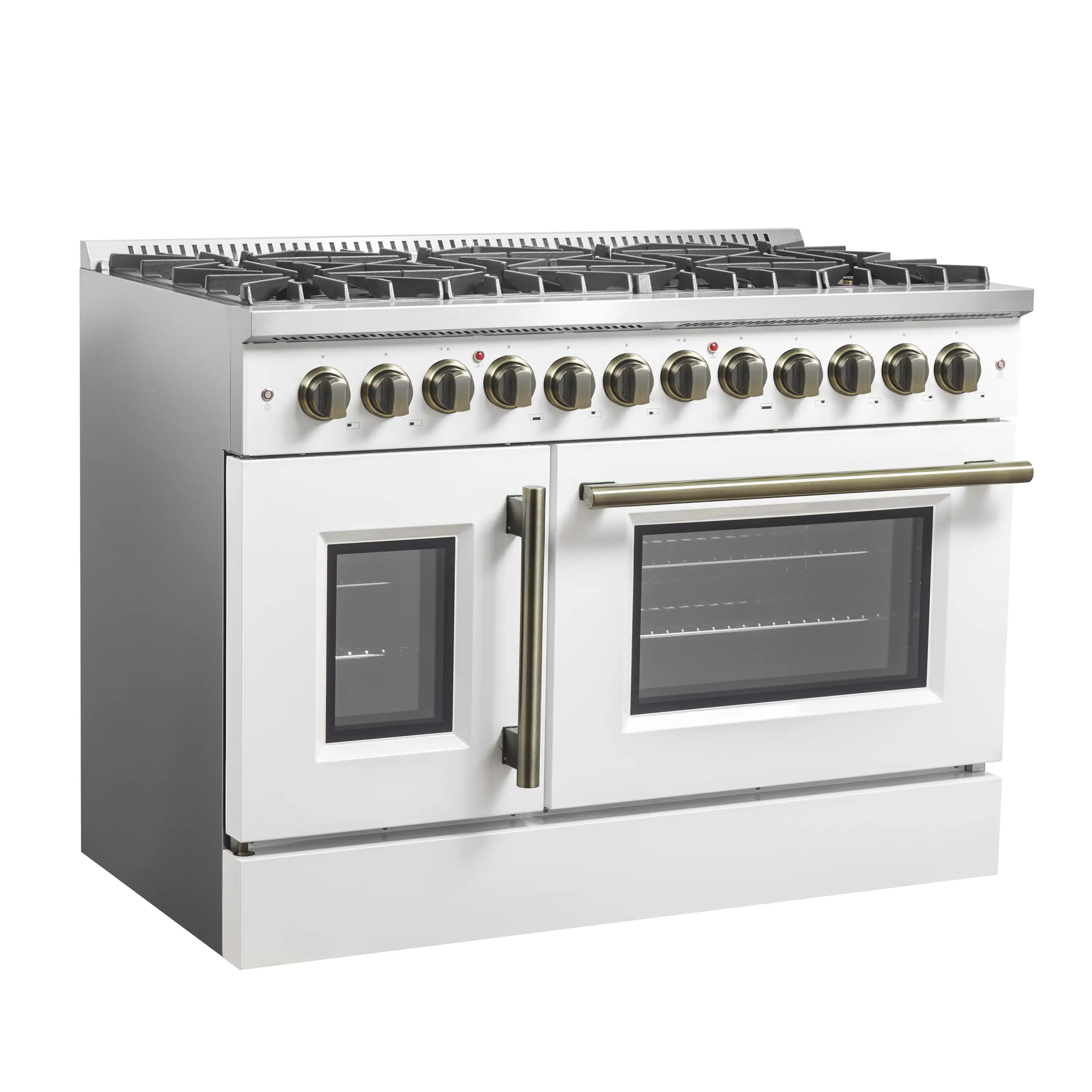 Forno Galiano 48-Inch French Door Dual Fuel Range with 8 Burners and 6.58 Cu. Ft. Electric Convection Oven in White with Antique Brass Handle (FFSGS6356-48WHT) - Image 3