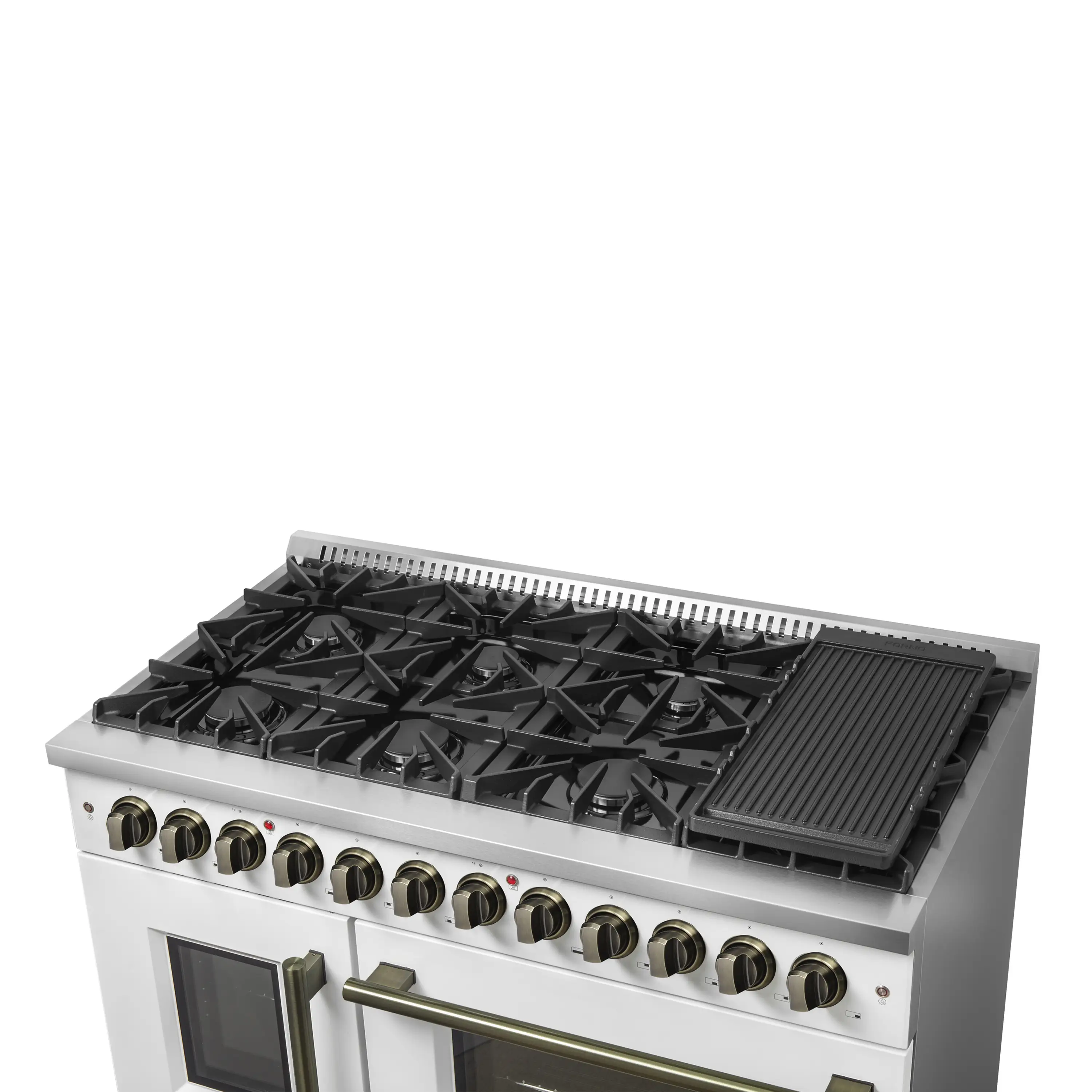 Forno Galiano 48-Inch French Door Dual Fuel Range with 8 Burners and 6.58 Cu. Ft. Electric Convection Oven in White with Antique Brass Handle (FFSGS6356-48WHT) - Image 9