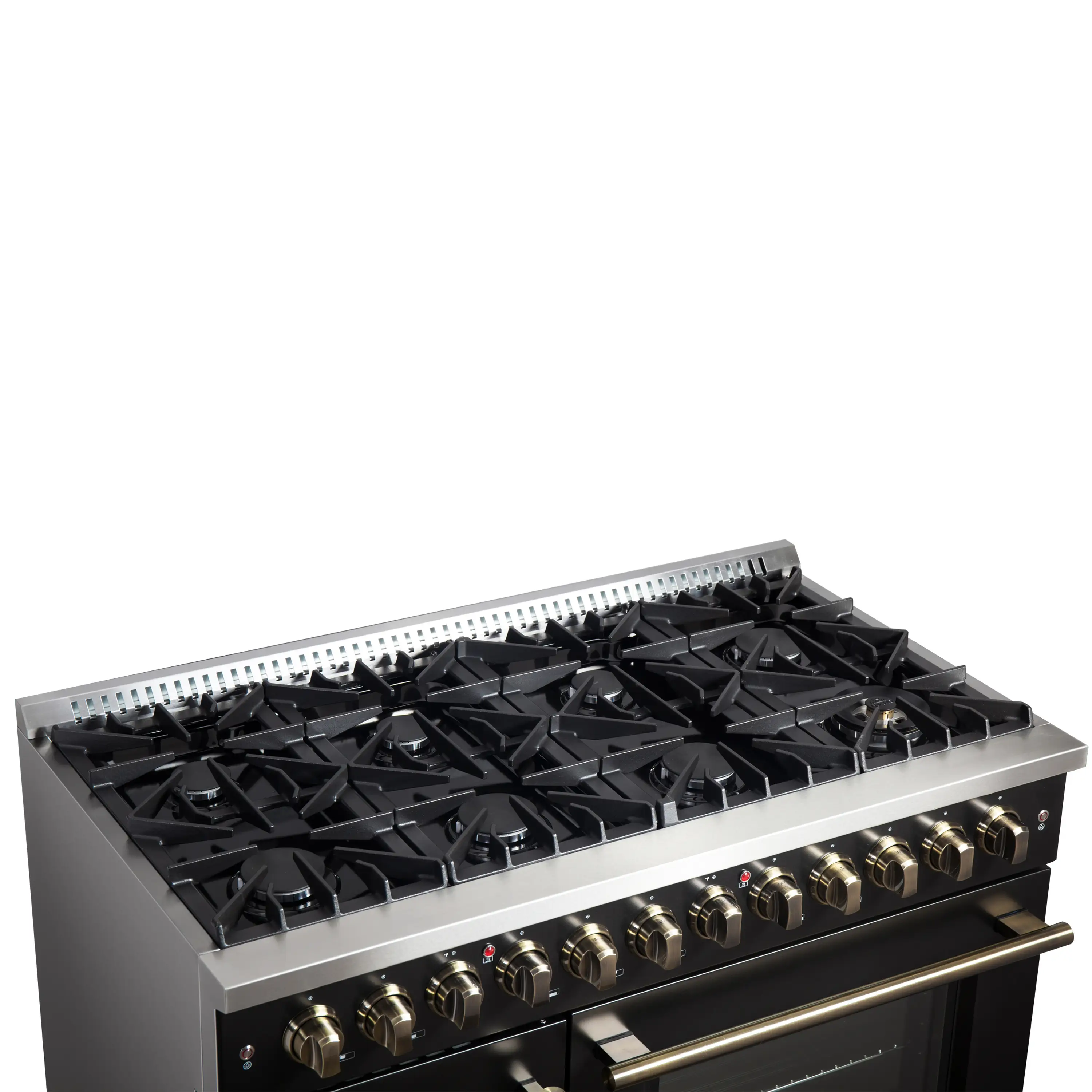 Forno Galiano 48-Inch French Door Dual Fuel Range with 8 Burners and 6.58 Cu. Ft. Electric Convection Oven in Black with Antique Brass Trim (FFSGS6356-48BLK) - Image 10