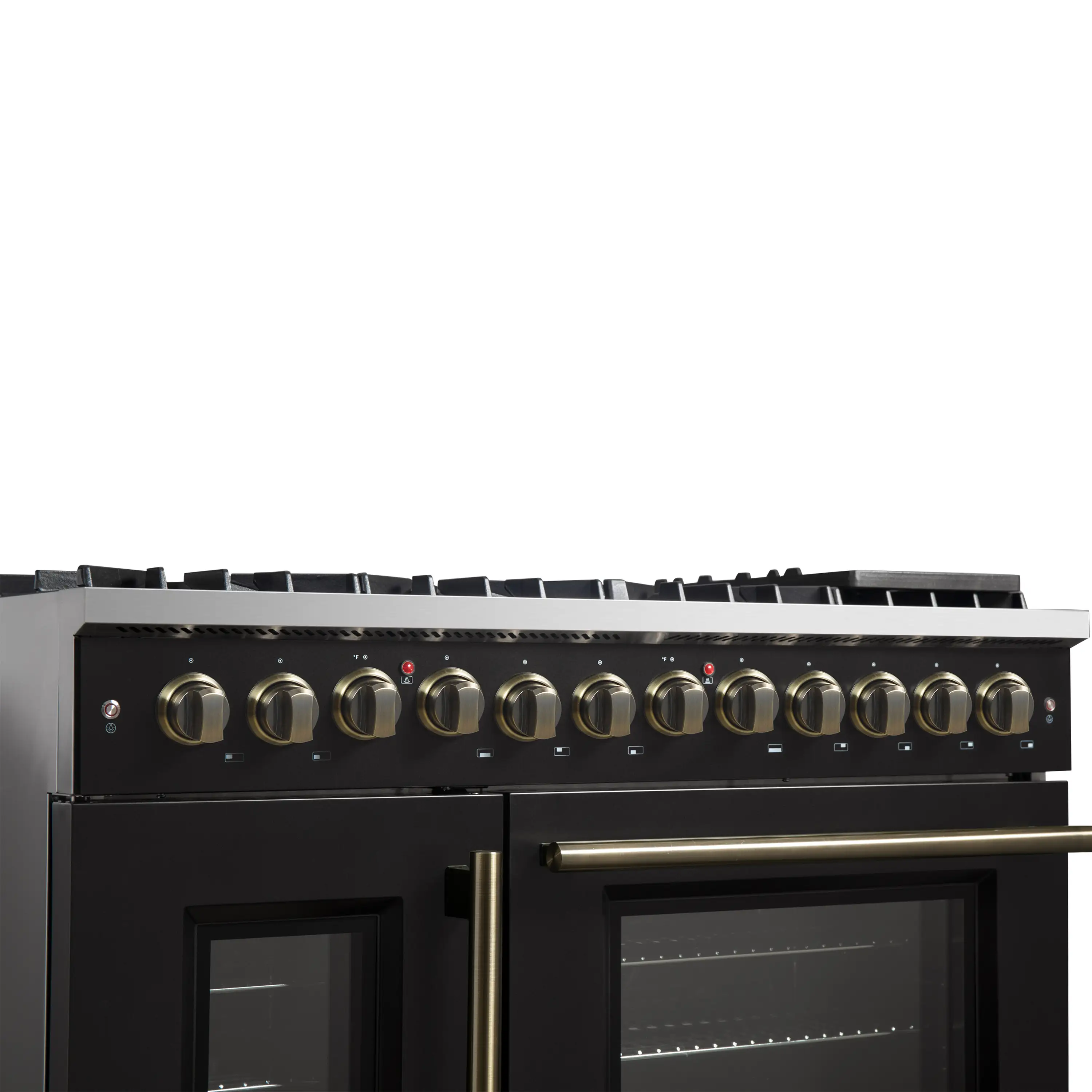 Forno Galiano 48-Inch French Door Dual Fuel Range with 8 Burners and 6.58 Cu. Ft. Electric Convection Oven in Black with Antique Brass Trim (FFSGS6356-48BLK) - Image 11