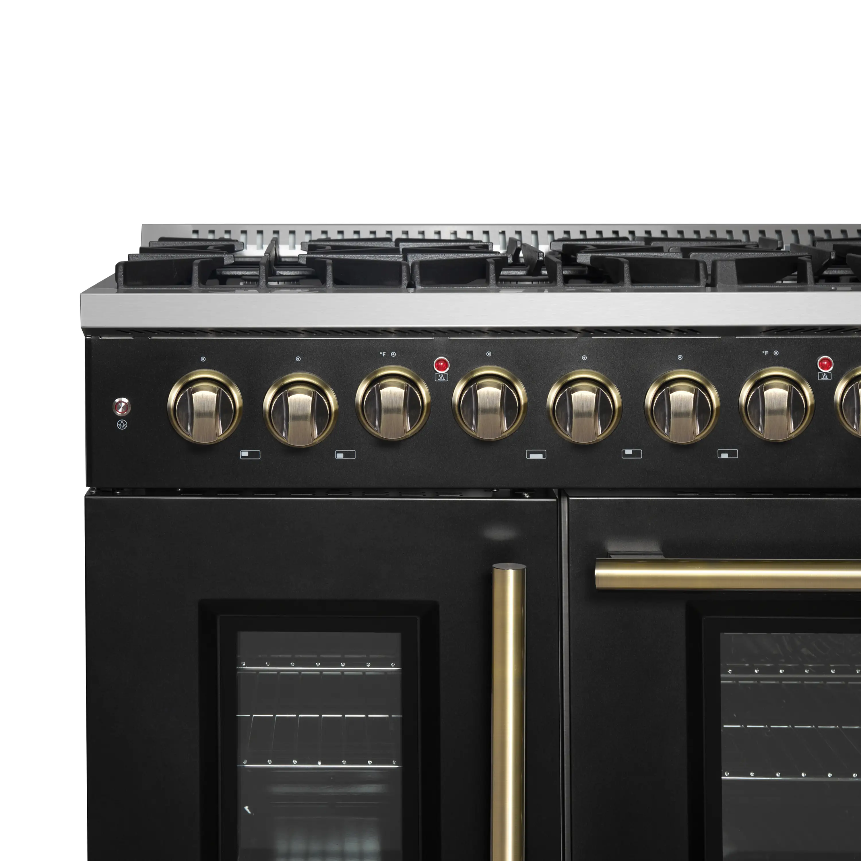 Forno Galiano 48-Inch French Door Dual Fuel Range with 8 Burners and 6.58 Cu. Ft. Electric Convection Oven in Black with Antique Brass Trim (FFSGS6356-48BLK) - Image 12