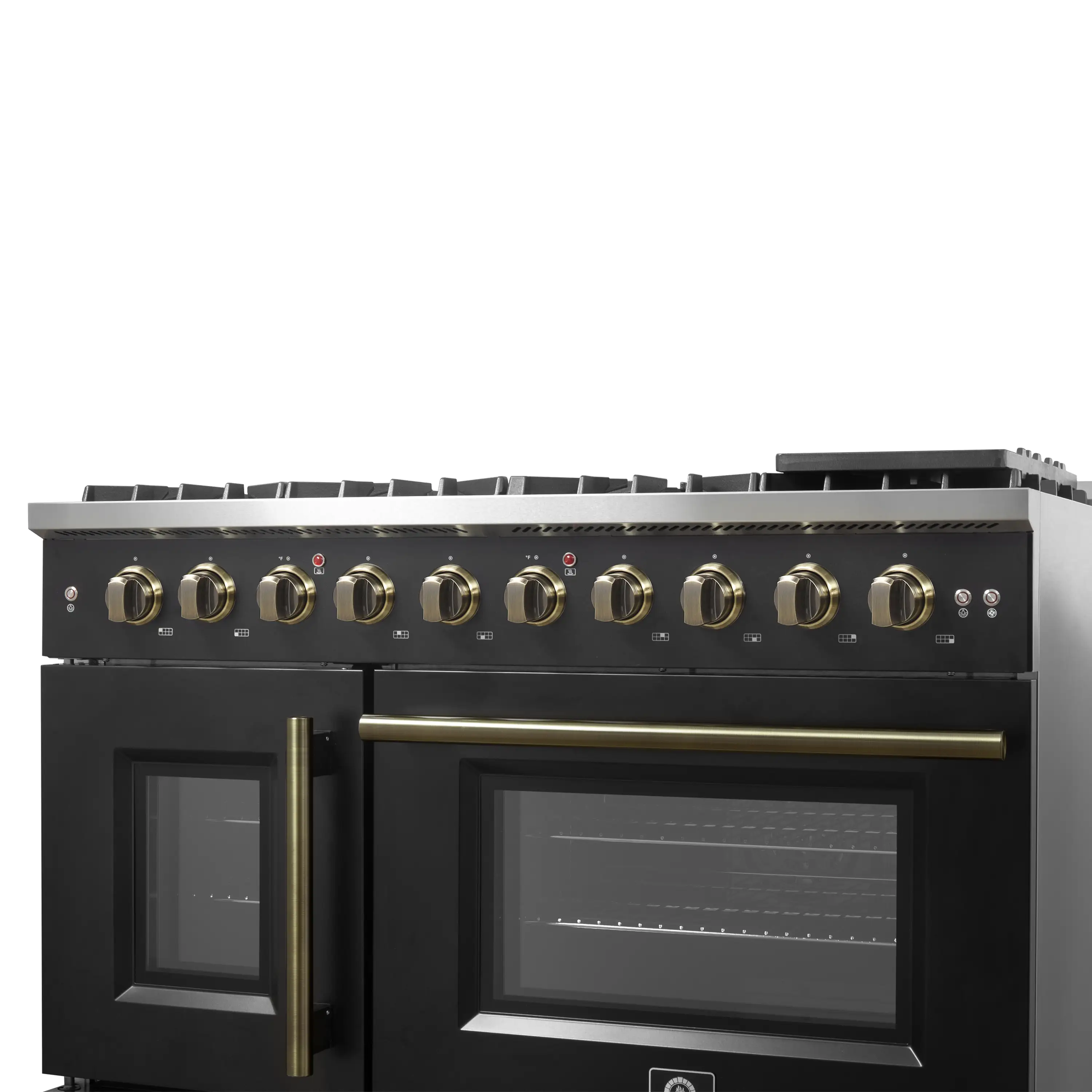 Forno Galiano 48-Inch French Door Gas Range with 8 Burners and 6.58 Cu. Ft. Convection Oven in Black with Antique Brass Trim (FFSGS6444-48BLK) - Image 11