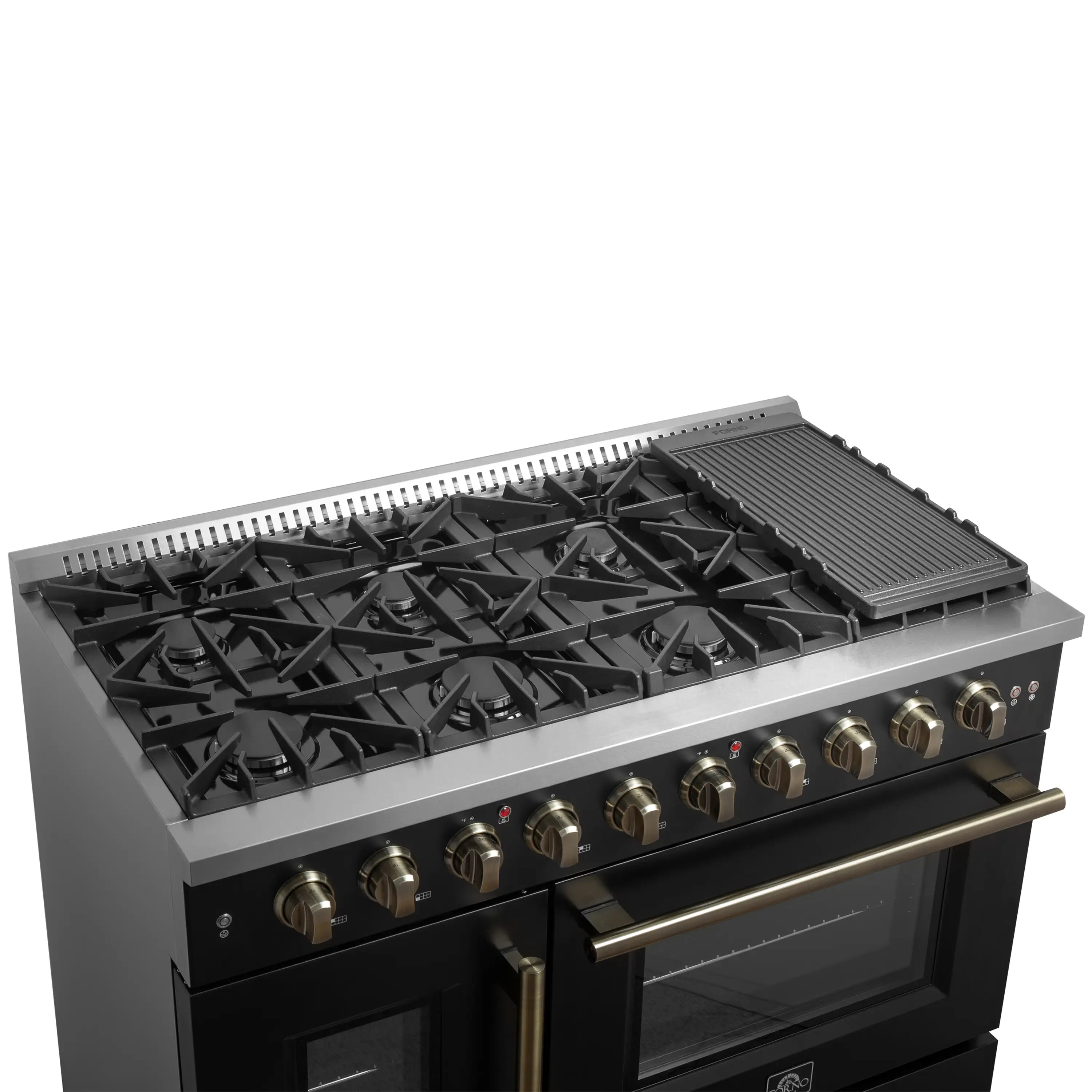 Forno Galiano 48-Inch French Door Gas Range with 8 Burners and 6.58 Cu. Ft. Convection Oven in Black with Antique Brass Trim (FFSGS6444-48BLK) - Image 12