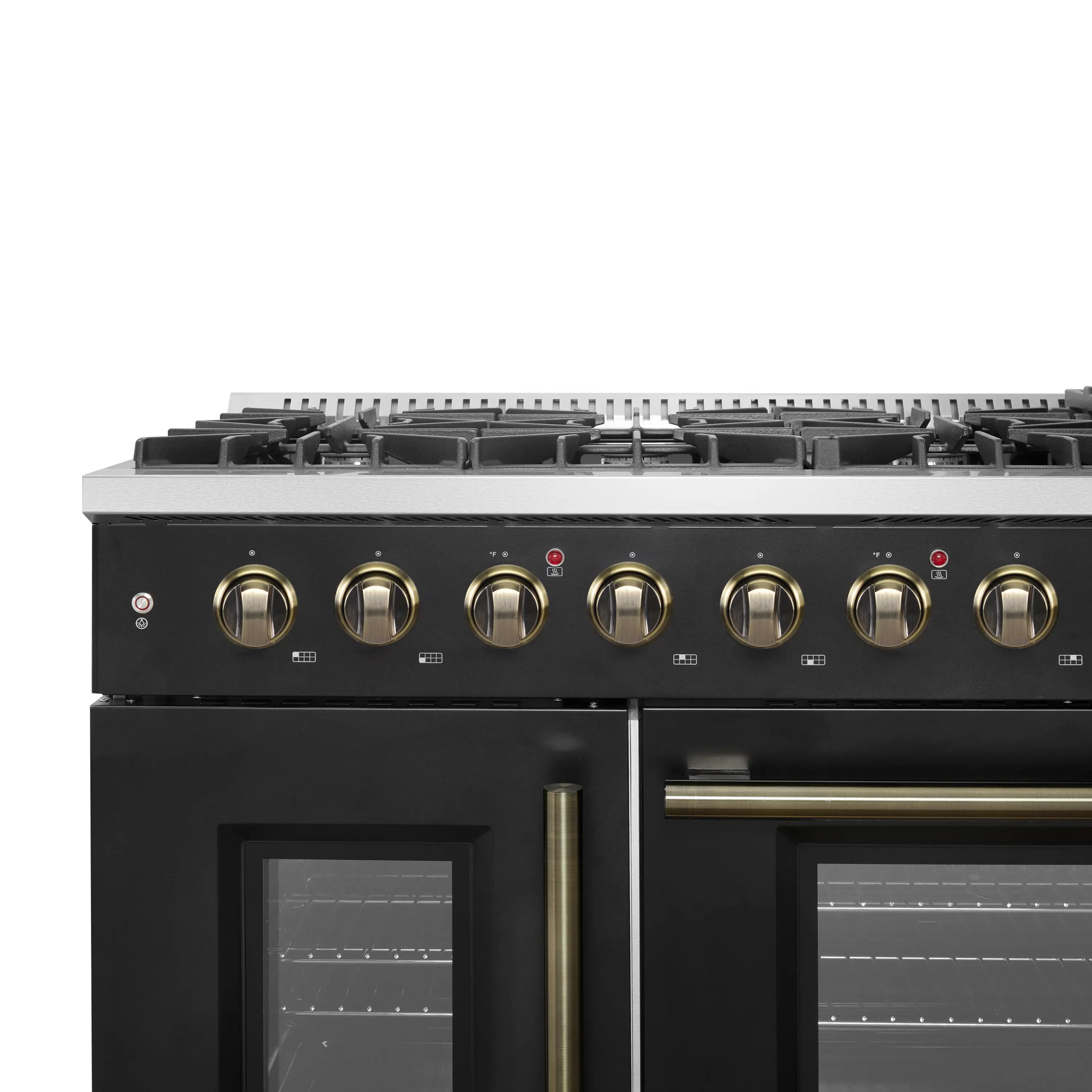 Forno Galiano 48-Inch French Door Gas Range with 8 Burners and 6.58 Cu. Ft. Convection Oven in Black with Antique Brass Trim (FFSGS6444-48BLK) - Image 9