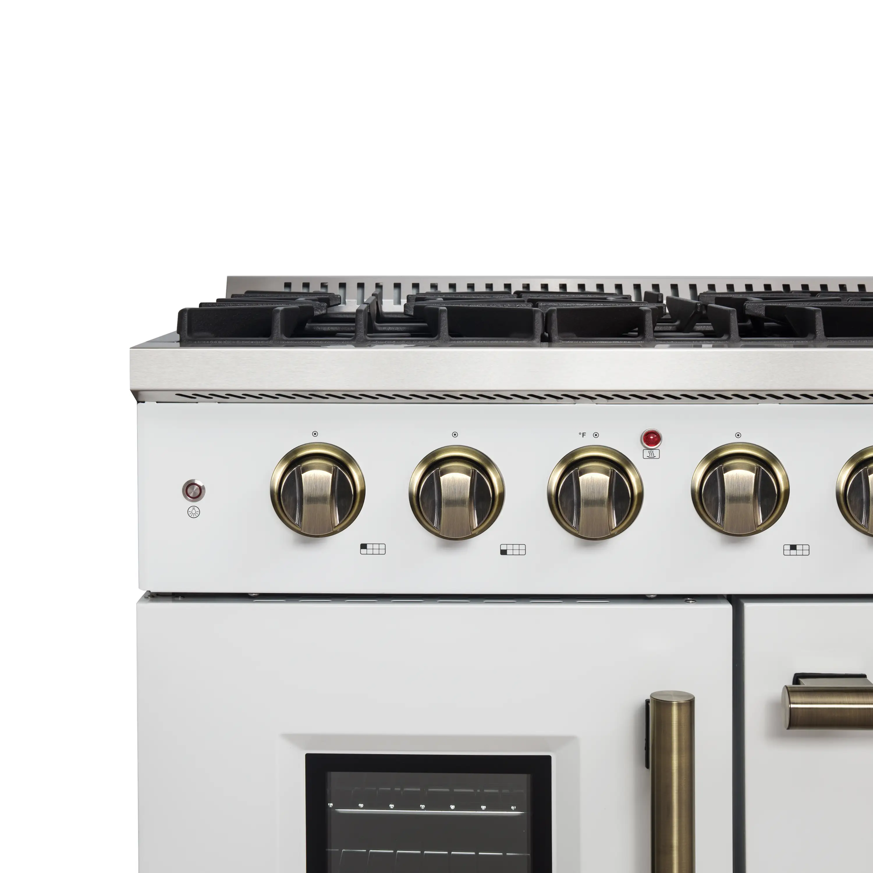 Forno Galiano 48-Inch French Door Gas Range with 8 Burners and 6.58 Cu. Ft. Convection Oven in White with Antique Brass Trim (FFSGS6444-48WHT) - Image 12