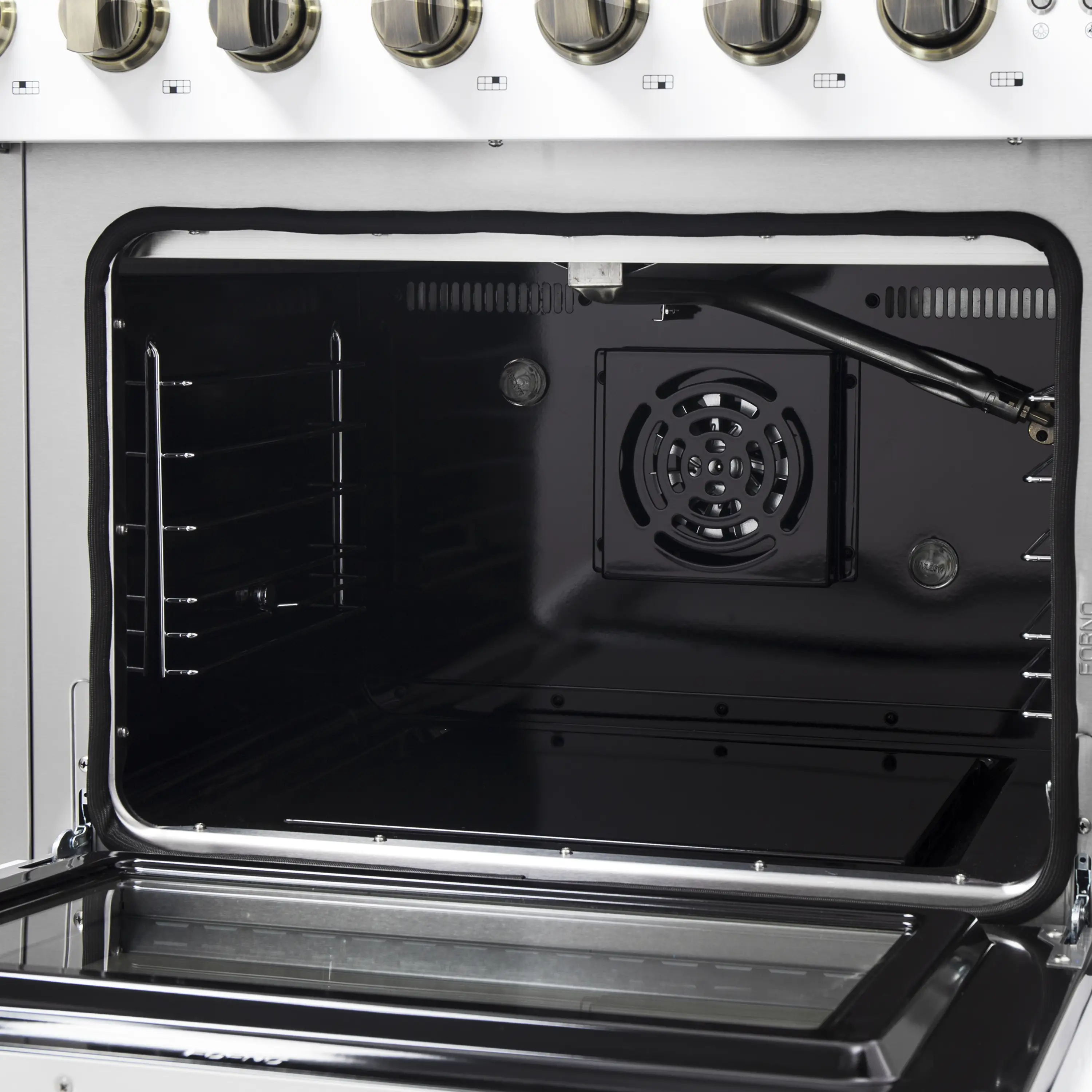 Forno Galiano 48-Inch French Door Gas Range with 8 Burners and 6.58 Cu. Ft. Convection Oven in White with Antique Brass Trim (FFSGS6444-48WHT) - Image 13