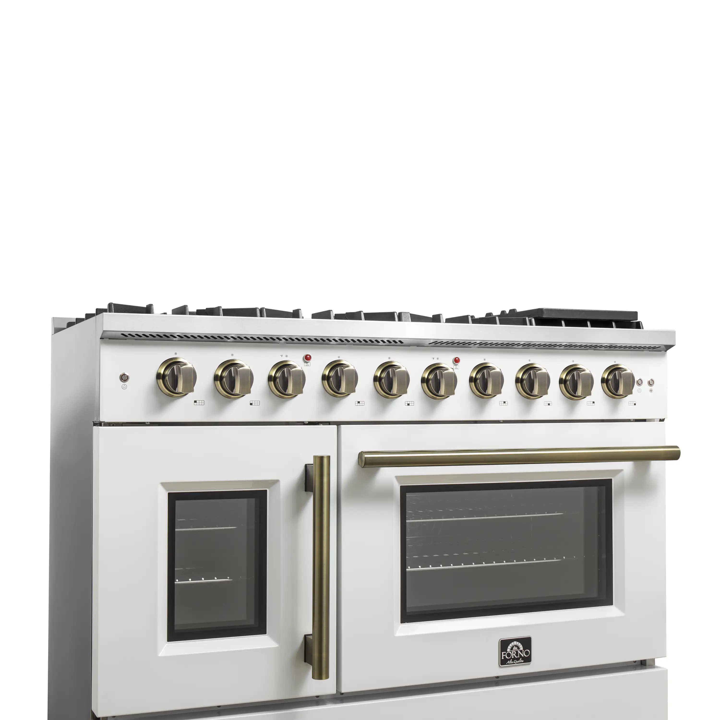 Forno Galiano 48-Inch French Door Gas Range with 8 Burners and 6.58 Cu. Ft. Convection Oven in White with Antique Brass Trim (FFSGS6444-48WHT) - Image 5