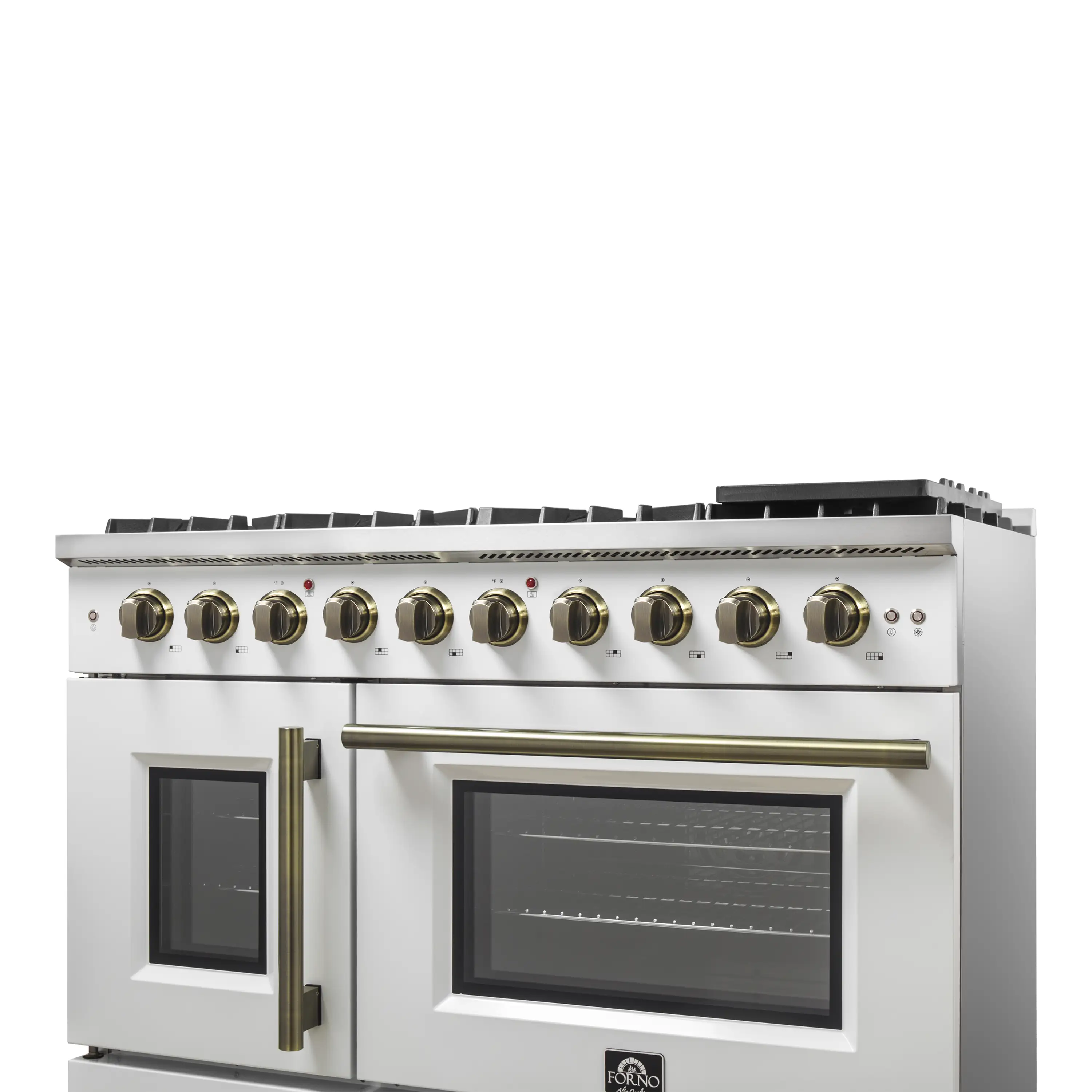 Forno Galiano 48-Inch French Door Gas Range with 8 Burners and 6.58 Cu. Ft. Convection Oven in White with Antique Brass Trim (FFSGS6444-48WHT) - Image 6