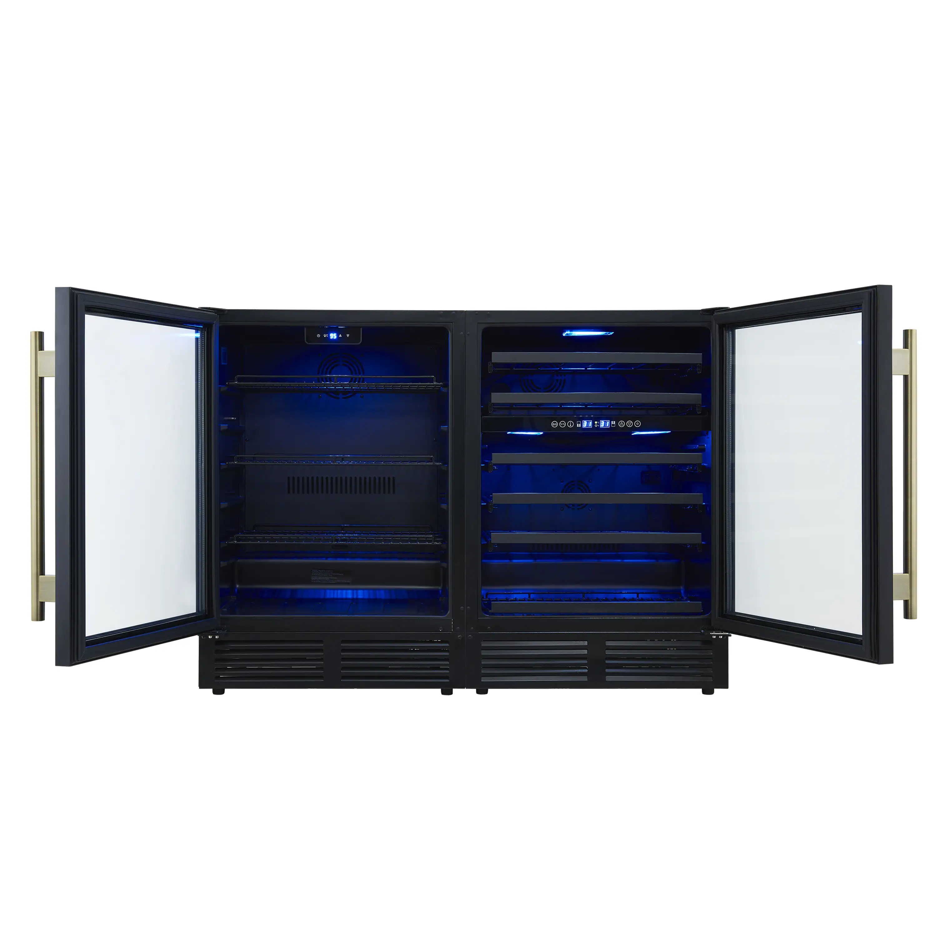 Forno Gemello 48-Inch 9.6 Cu. Ft. Side-by-Side Wine and Beverage Cooler in Black with Antique Brass Handle (FWCDR6699-48BLK) - Image 3