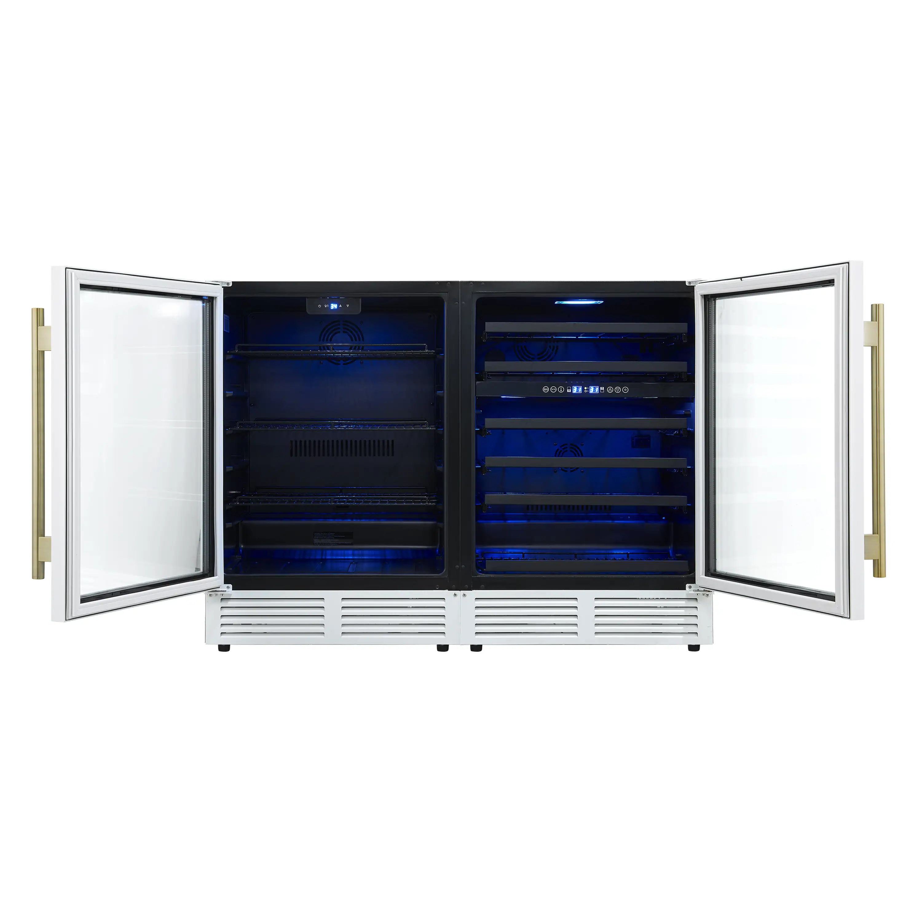 Forno Gemello 48-Inch 9.6 Cu. Ft. Side-by-Side Wine and Beverage Cooler in White with Antique Brass Handle (FWCDR6699-48WHT) - Image 3