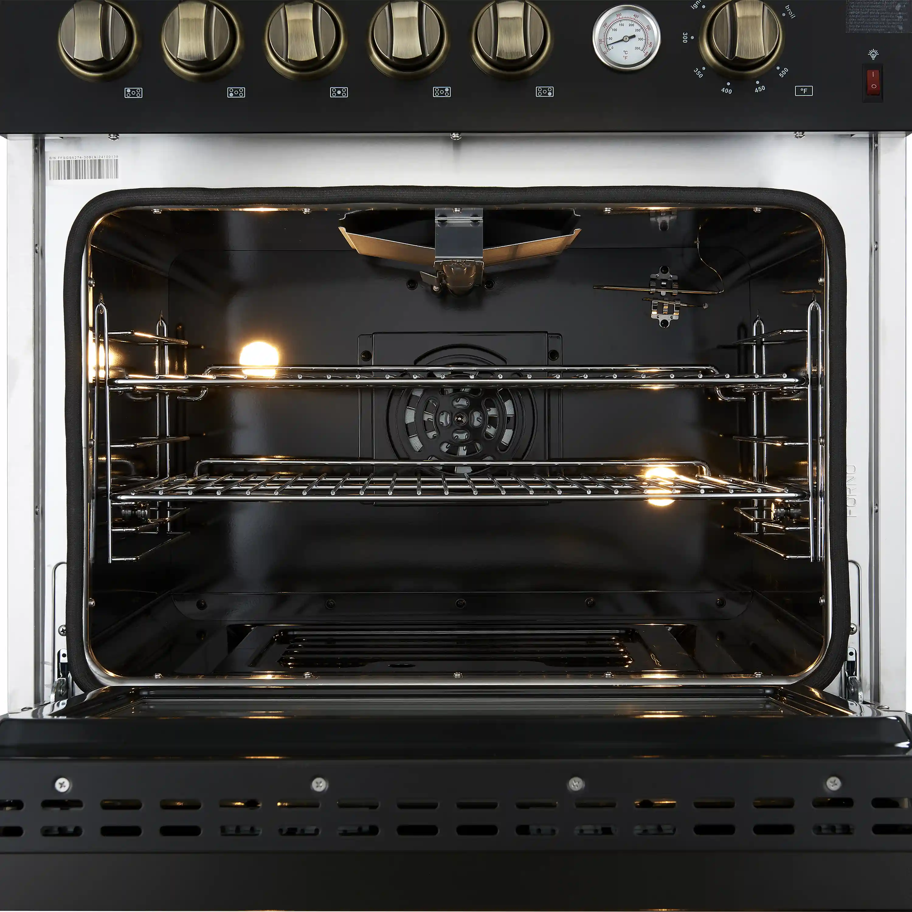 Forno Giovanni 30-Inch Gas Range with 5 Burners and 4.32 Cu.Ft. Convection Gas Oven with Temperature Gauge in Black with Antique Brass Trim (FFSGS6274-30BLK) - Image 11