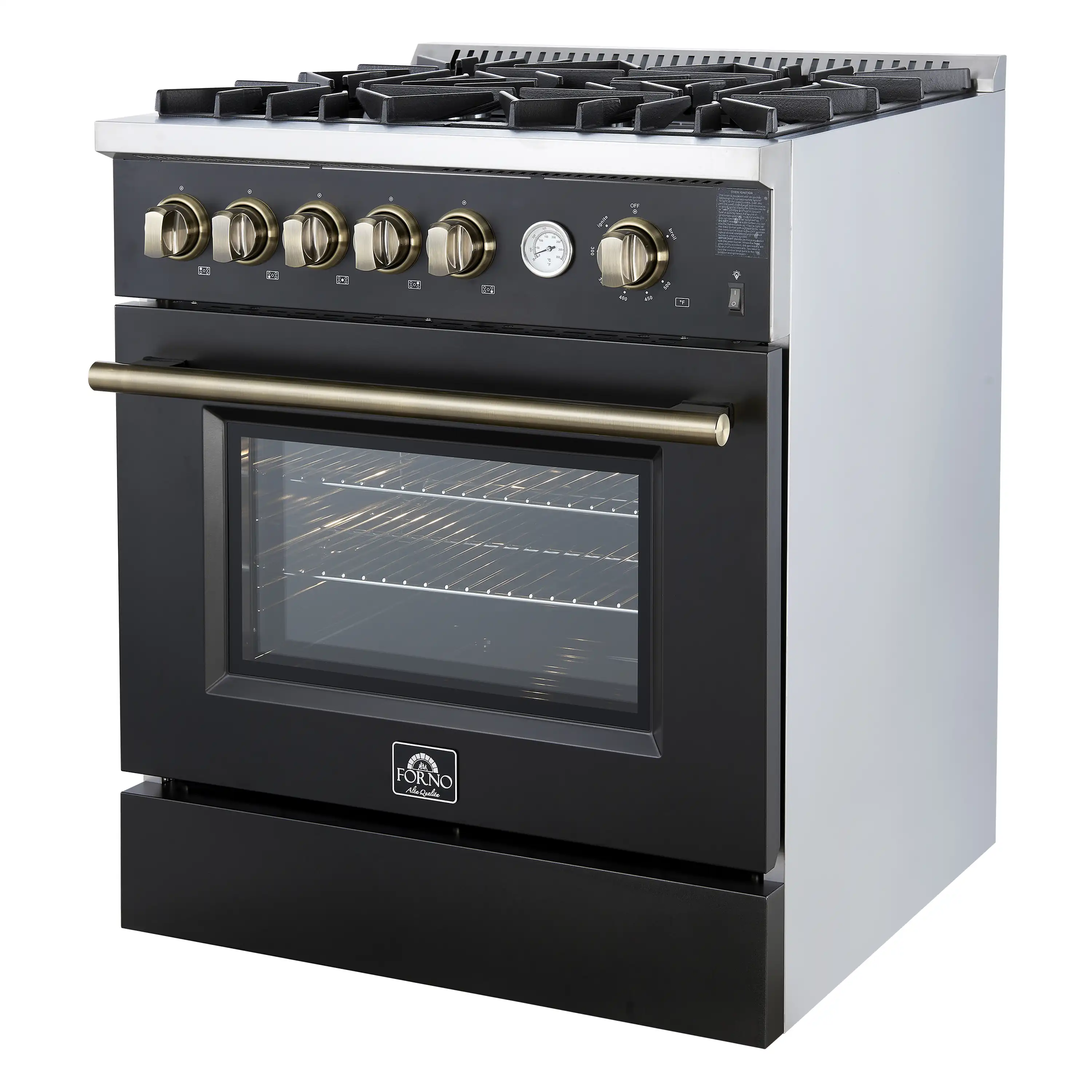 Forno Giovanni 30-Inch Gas Range with 5 Burners and 4.32 Cu.Ft. Convection Gas Oven with Temperature Gauge in Black with Antique Brass Trim (FFSGS6274-30BLK) - Image 3