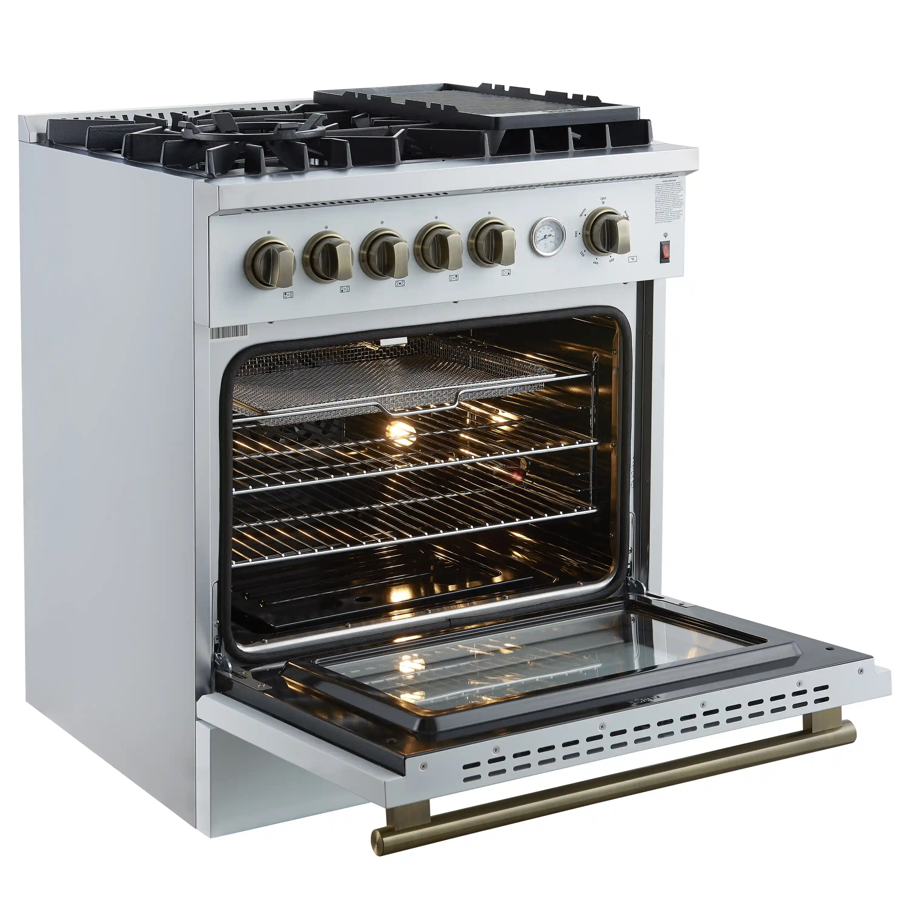 Forno Giovanni 30-Inch Gas Range with 5 Burners and 4.32 Cu.Ft. Convection Gas Oven with Temperature Gauge in White with Antique Brass Trim (FFSGS6274-30WHT) - Image 4