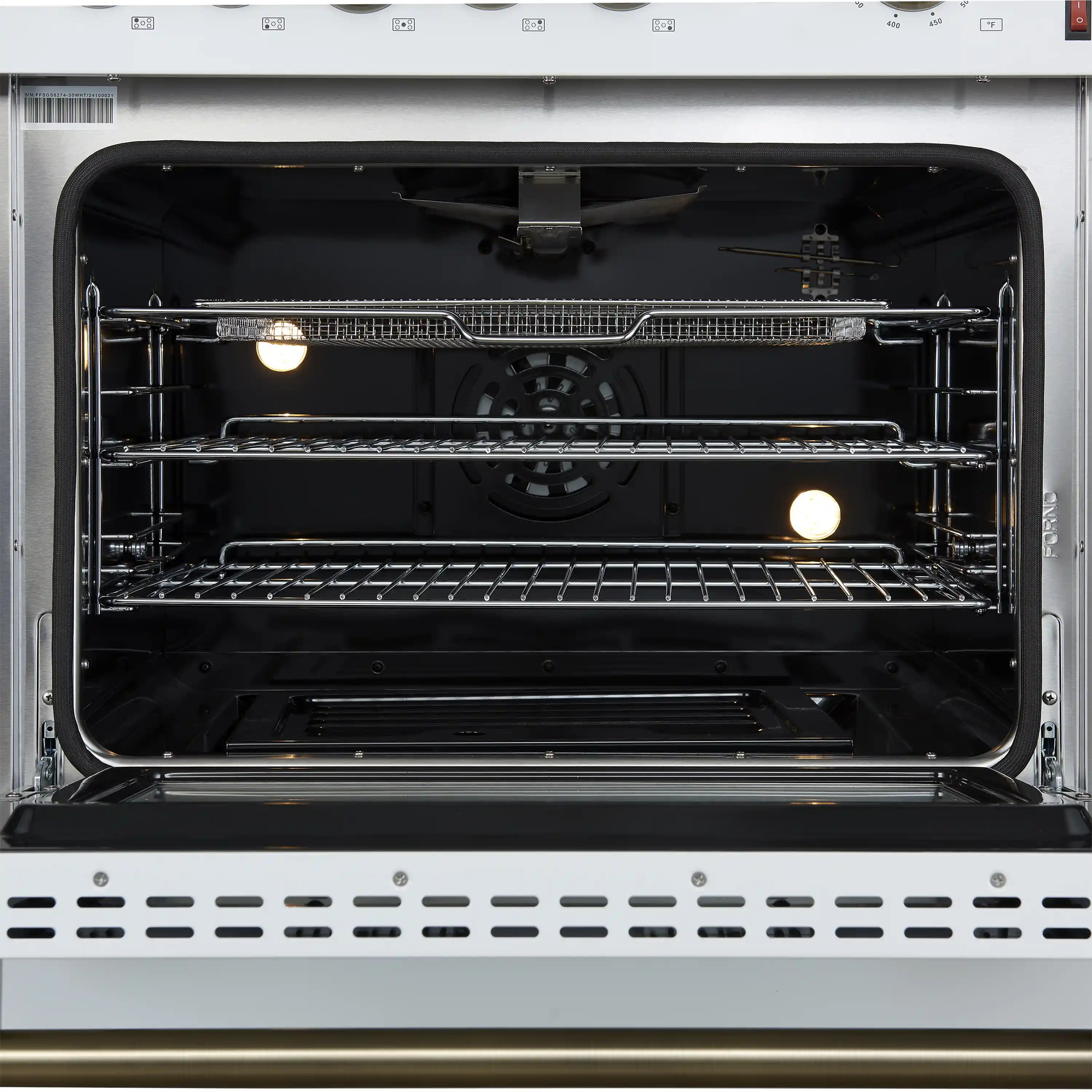 Forno Giovanni 30-Inch Gas Range with 5 Burners and 4.32 Cu.Ft. Convection Gas Oven with Temperature Gauge in White with Antique Brass Trim (FFSGS6274-30WHT) - Image 5
