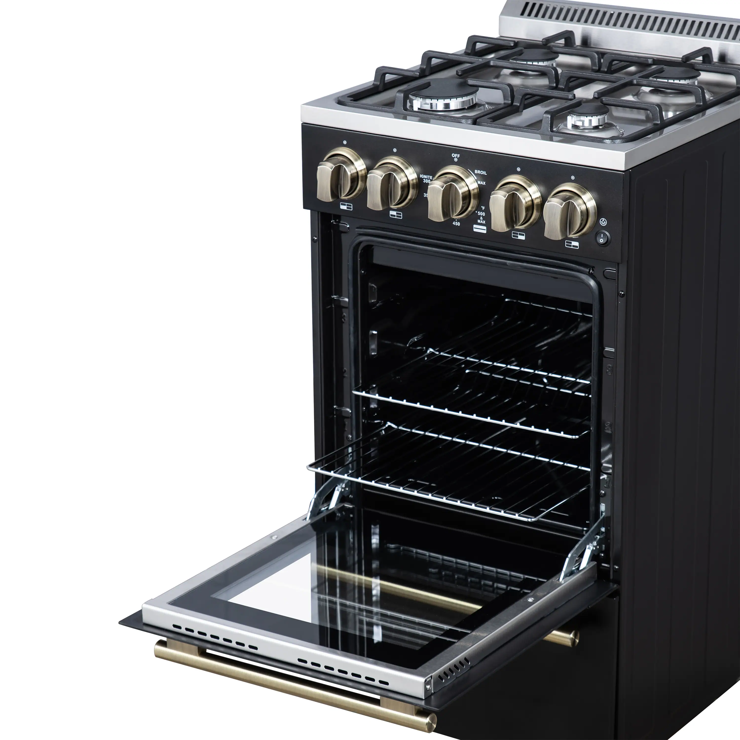 Forno Lamazze 20-Inch Freestanding Gas Range in Black with Antique Brass Trim (FFSGS6265-20BLK) - Image 10