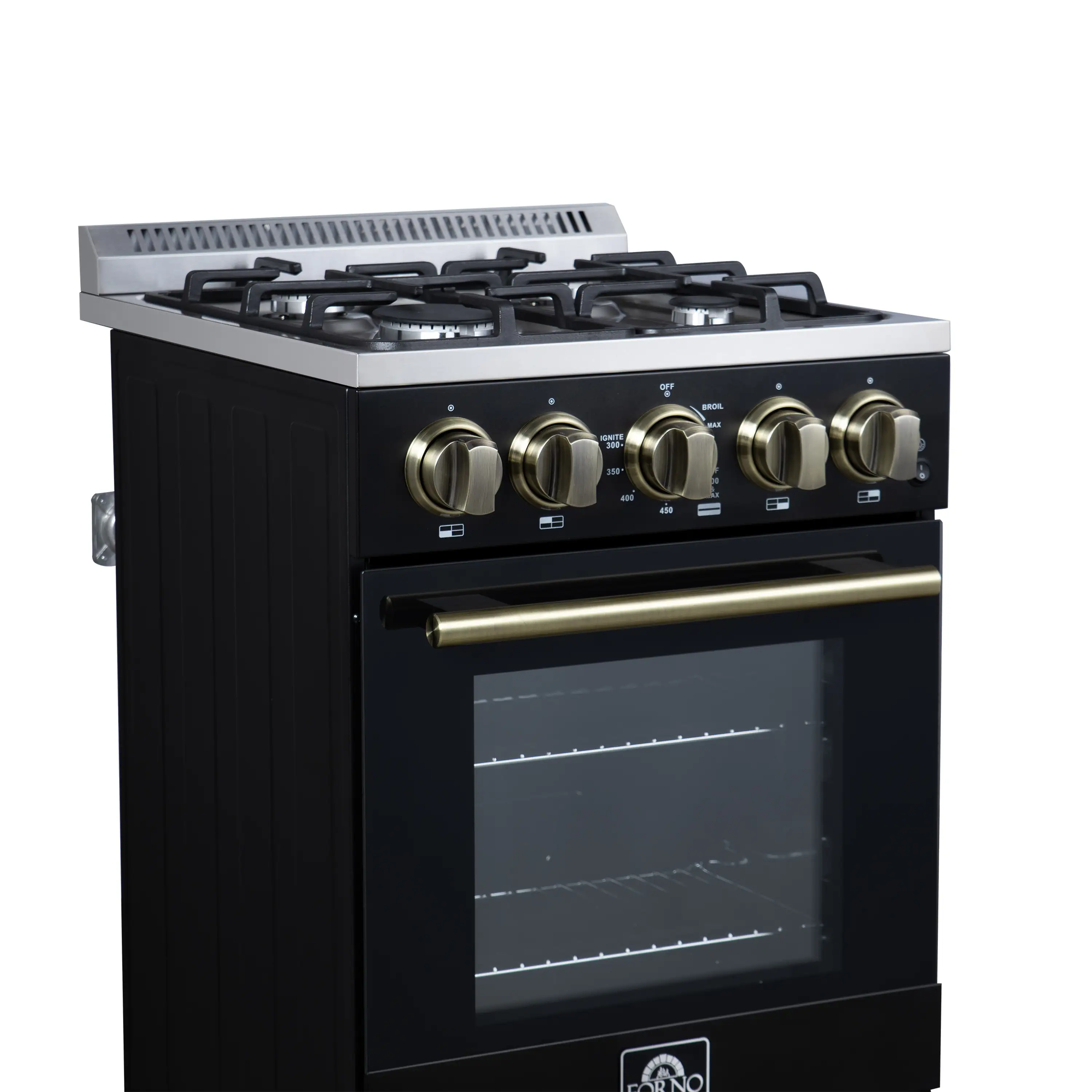 Forno Lamazze 20-Inch Freestanding Gas Range in Black with Antique Brass Trim (FFSGS6265-20BLK) - Image 11