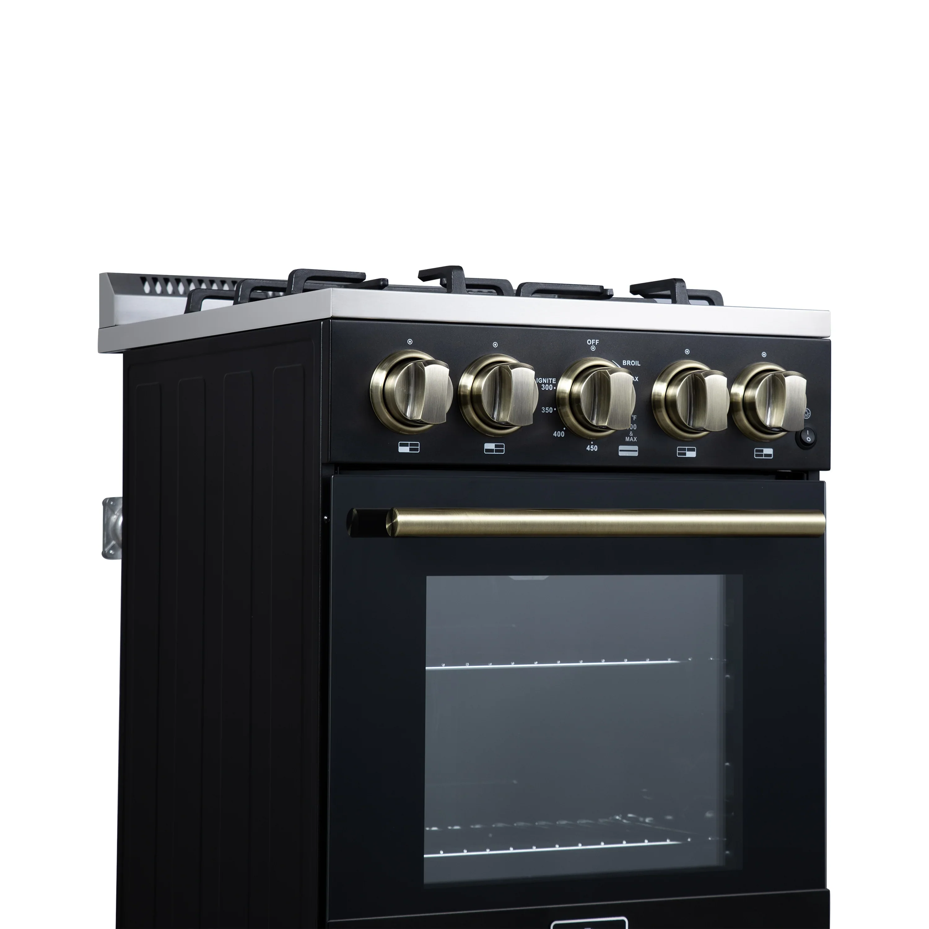 Forno Lamazze 20-Inch Freestanding Gas Range in Black with Antique Brass Trim (FFSGS6265-20BLK) - Image 12