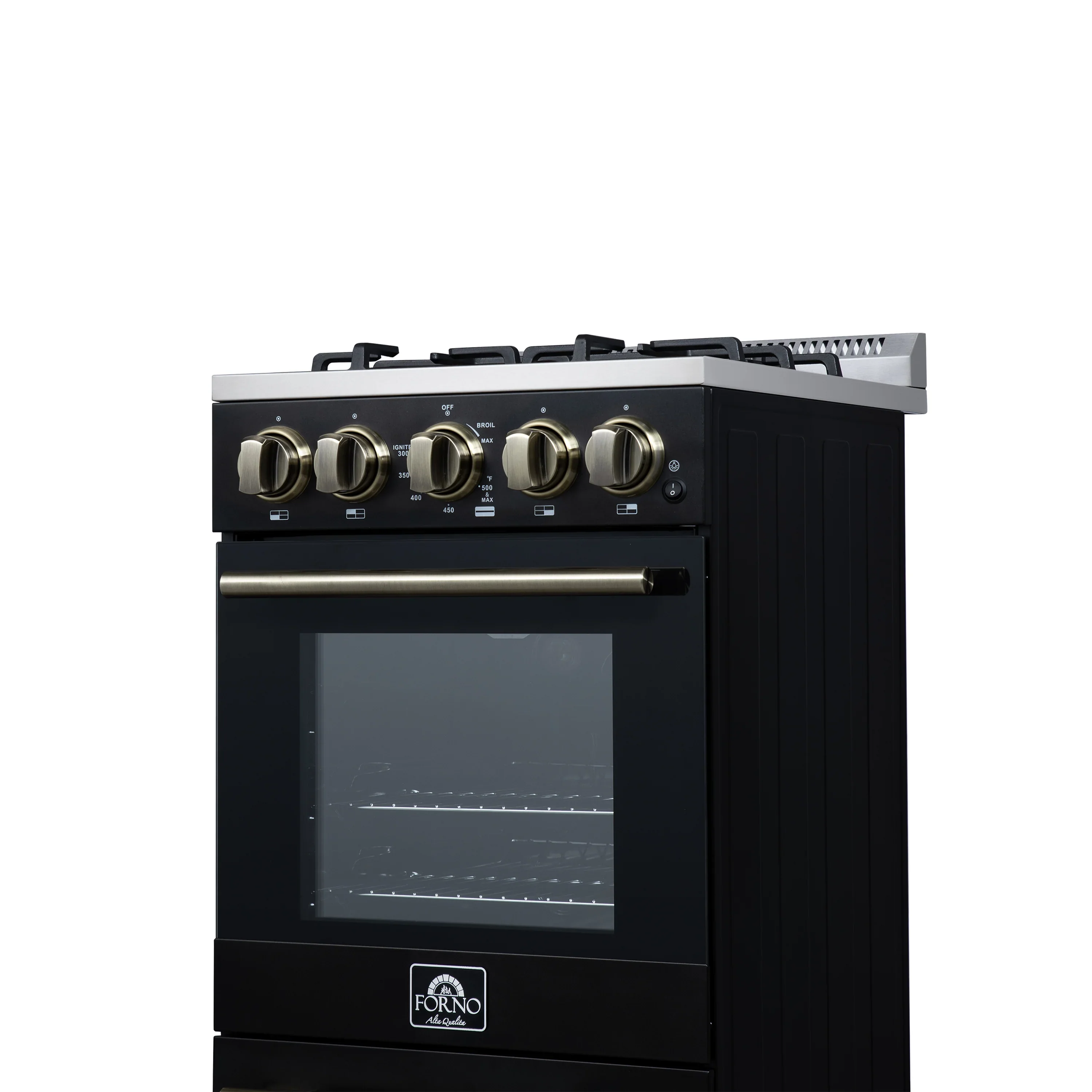Forno Lamazze 20-Inch Freestanding Gas Range in Black with Antique Brass Trim (FFSGS6265-20BLK) - Image 15