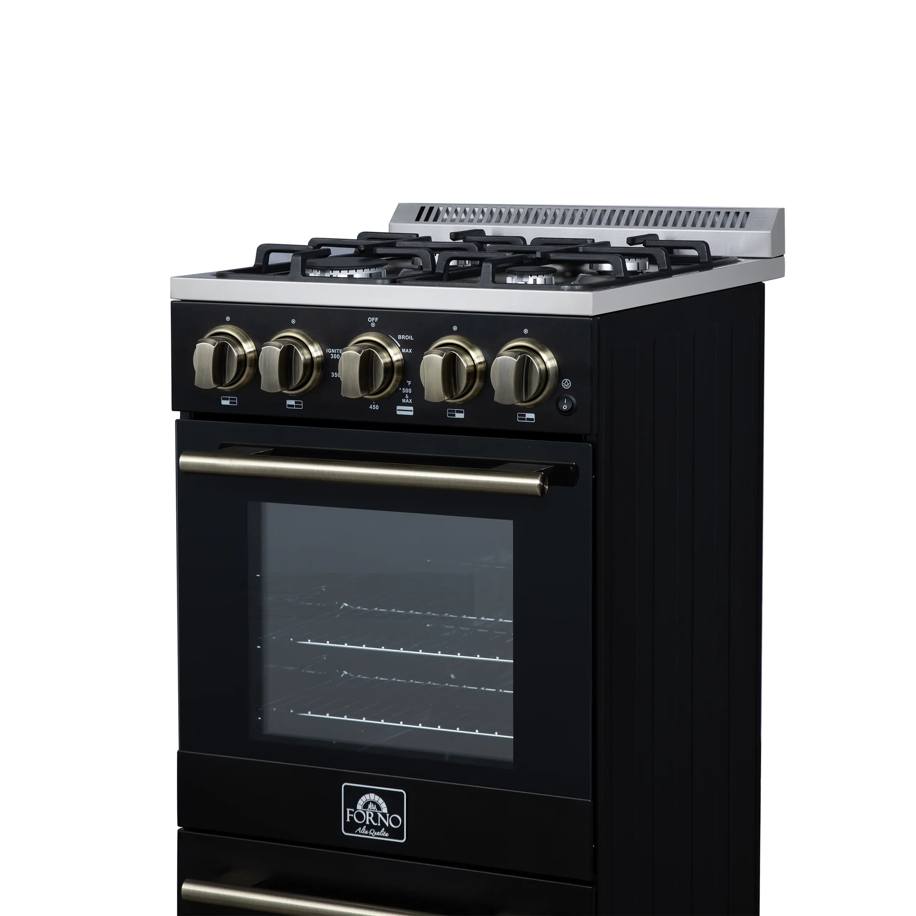 Forno Lamazze 20-Inch Freestanding Gas Range in Black with Antique Brass Trim (FFSGS6265-20BLK) - Image 16