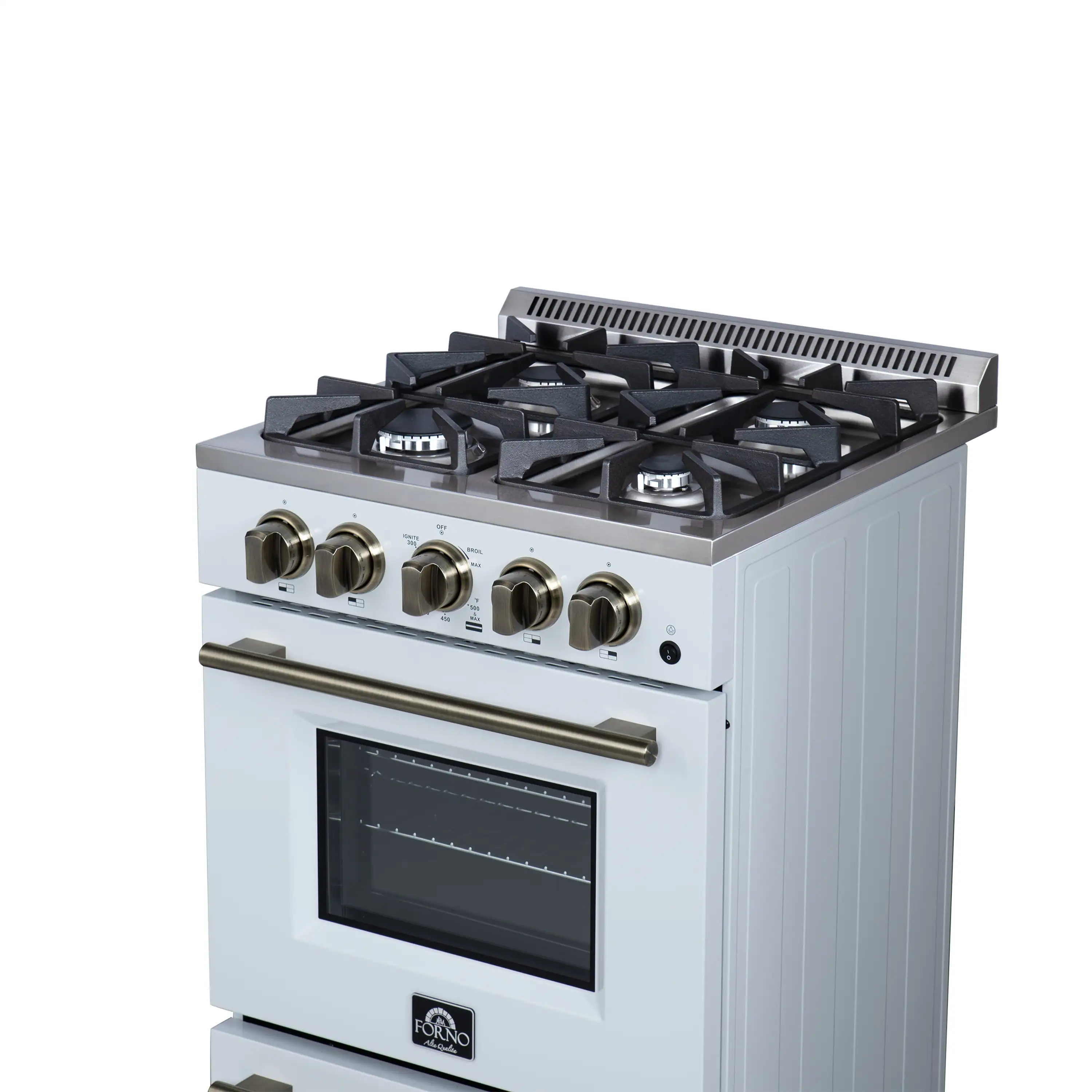 Forno Lamazze 20-Inch Freestanding Gas Range in White with Antique Brass Trim (FFSGS6265-20WHT) - Image 12