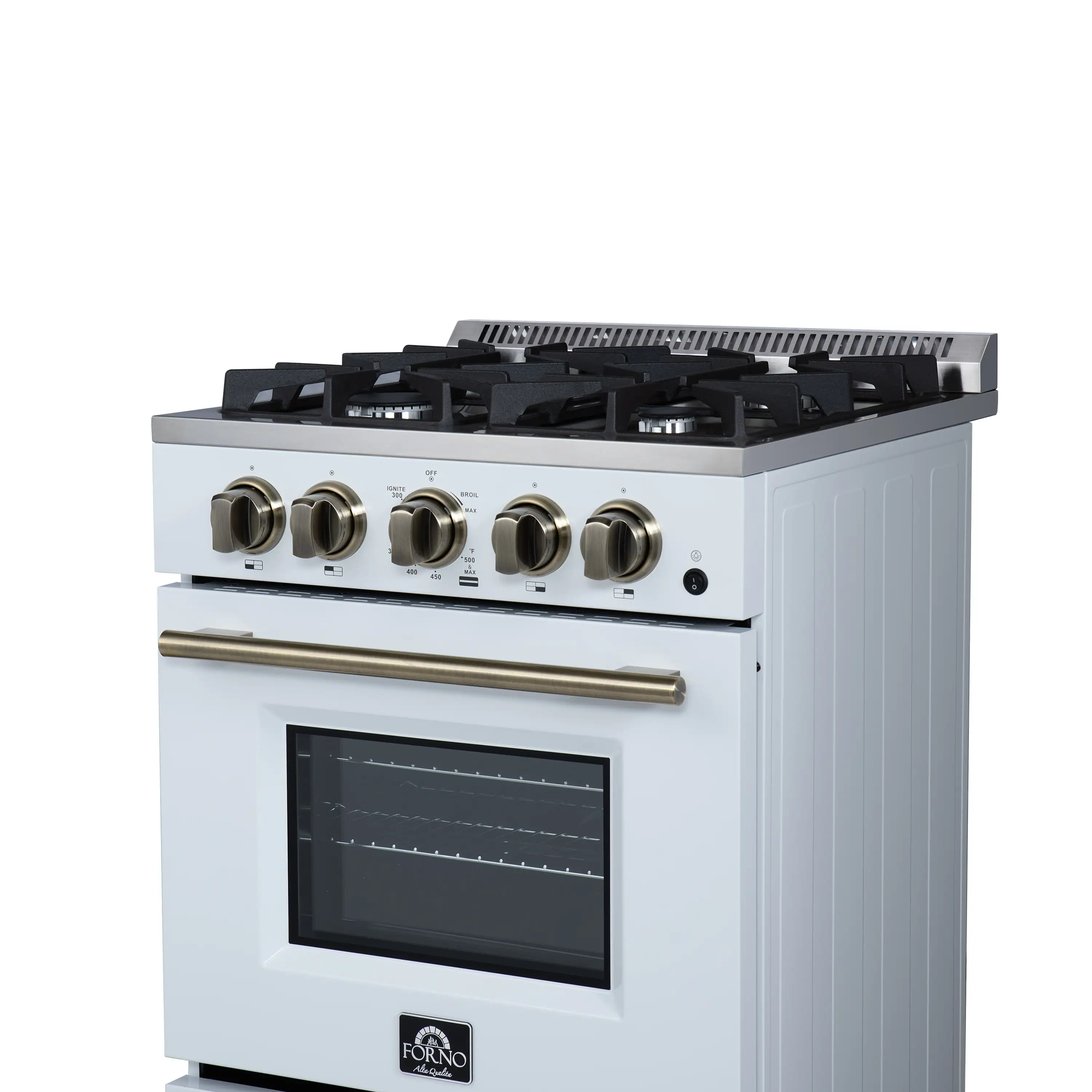 Forno Lamazze 20-Inch Freestanding Gas Range in White with Antique Brass Trim (FFSGS6265-20WHT) - Image 13