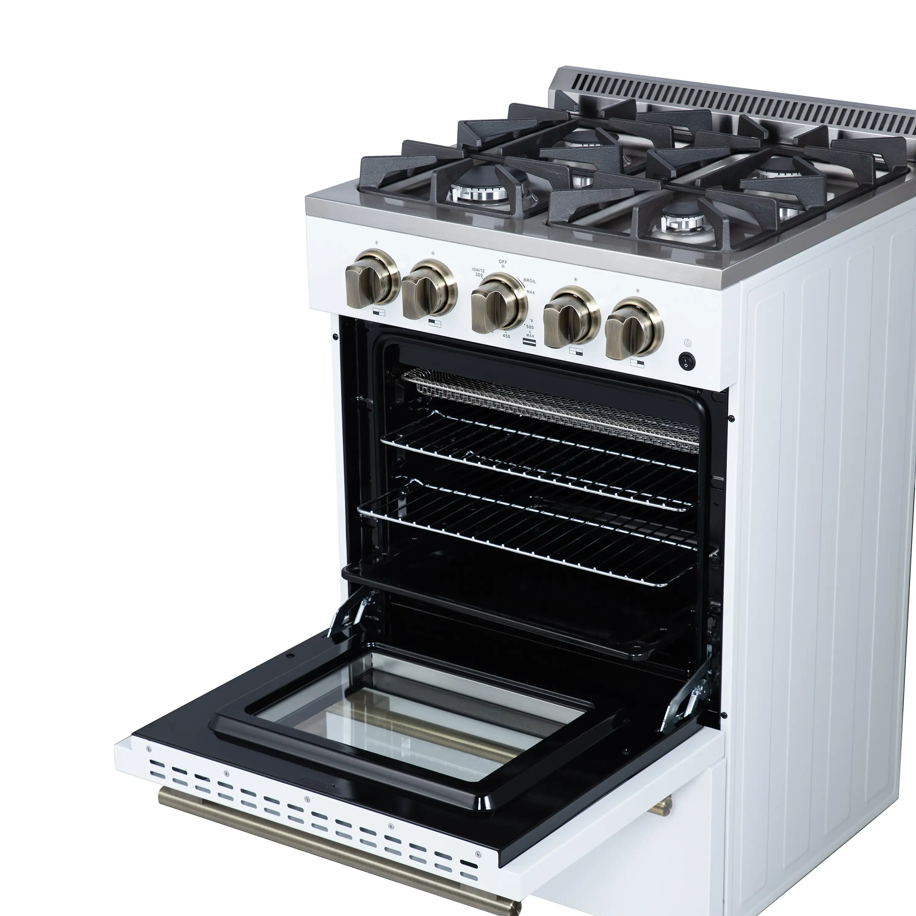 Forno Lamazze 20-Inch Freestanding Gas Range in White with Antique Brass Trim (FFSGS6265-20WHT) - Image 15