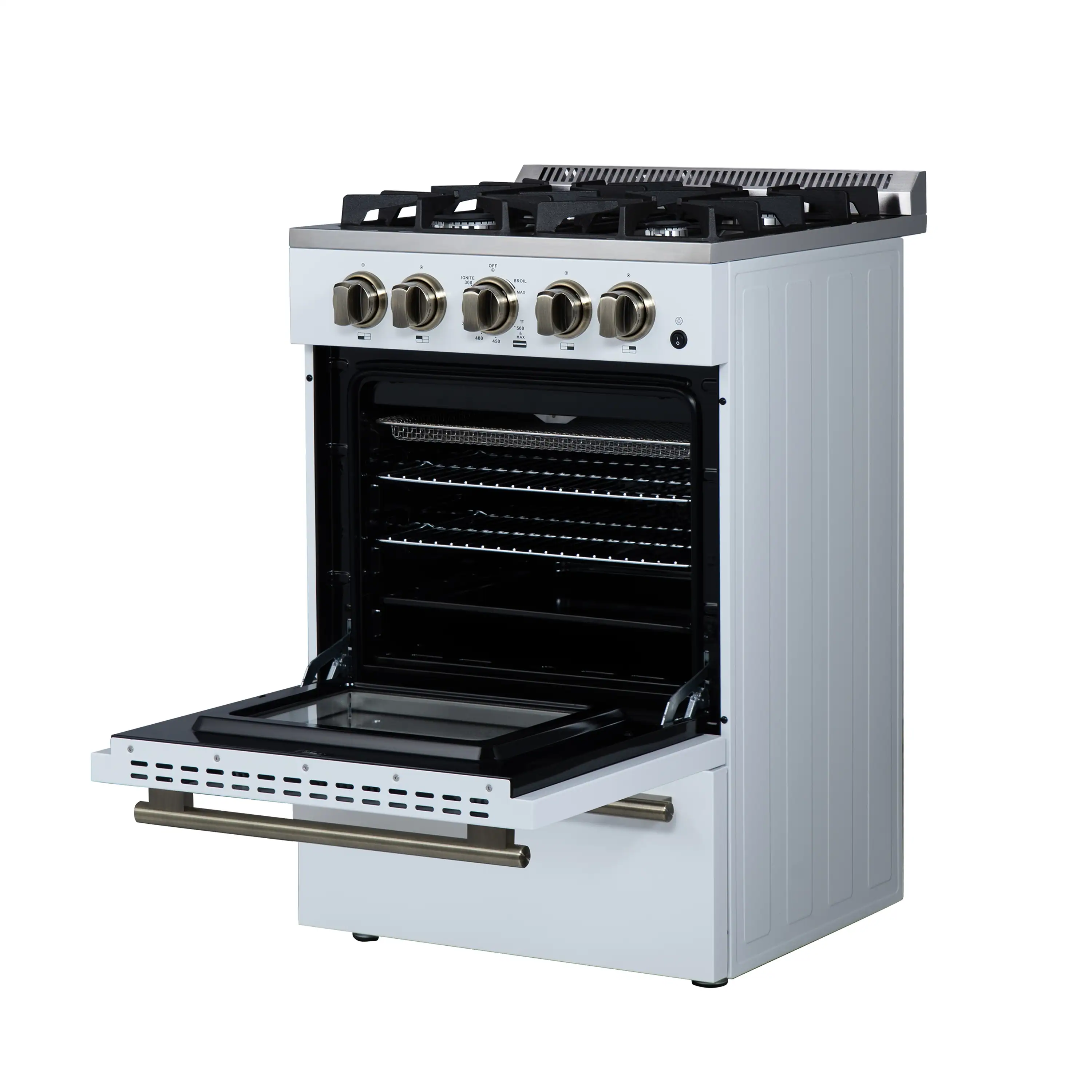 Forno Lamazze 20-Inch Freestanding Gas Range in White with Antique Brass Trim (FFSGS6265-20WHT) - Image 16