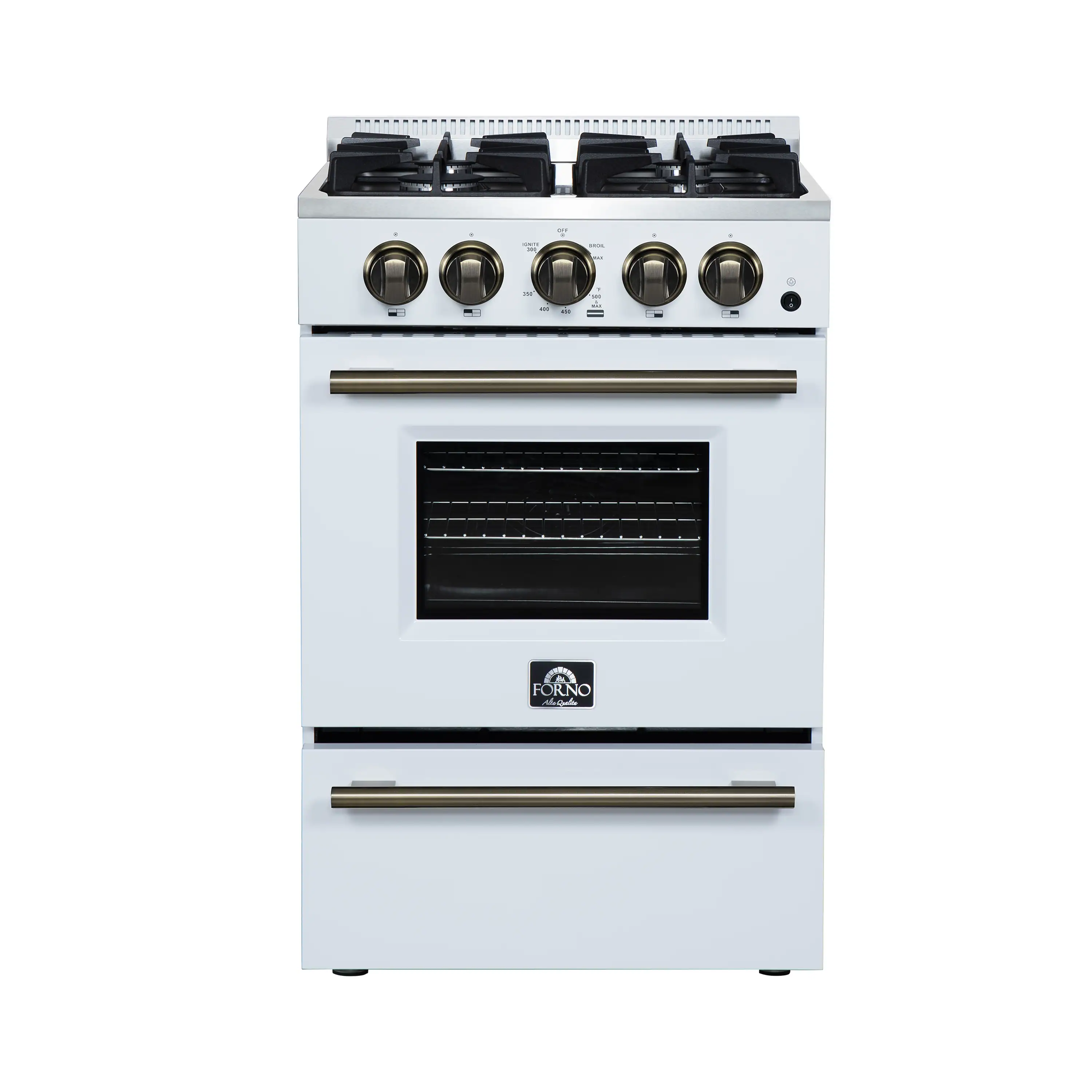 Forno Lamazze 20-Inch Freestanding Gas Range in White with Antique Brass Trim (FFSGS6265-20WHT) - Image 2