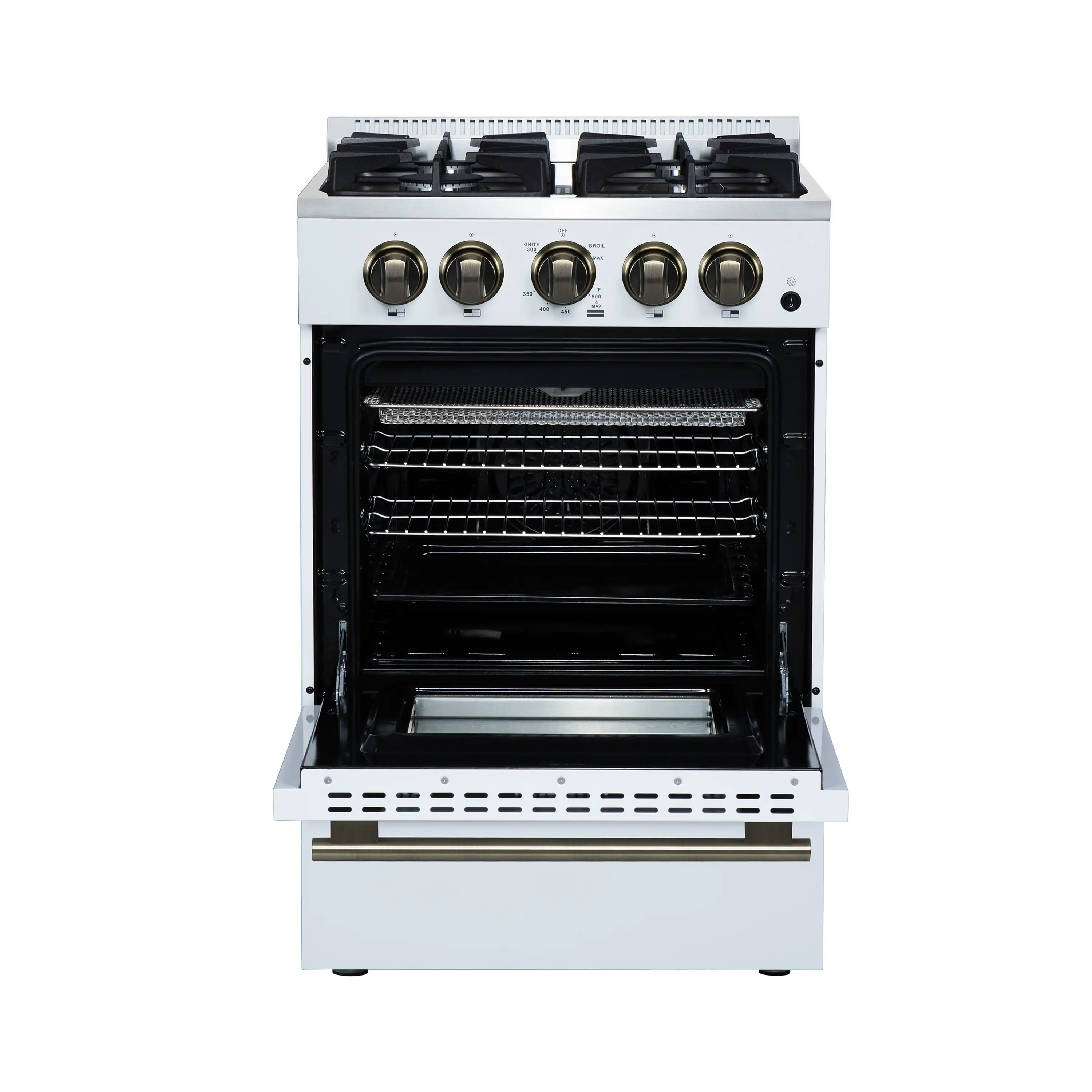 Forno Lamazze 20-Inch Freestanding Gas Range in White with Antique Brass Trim (FFSGS6265-20WHT) - Image 3