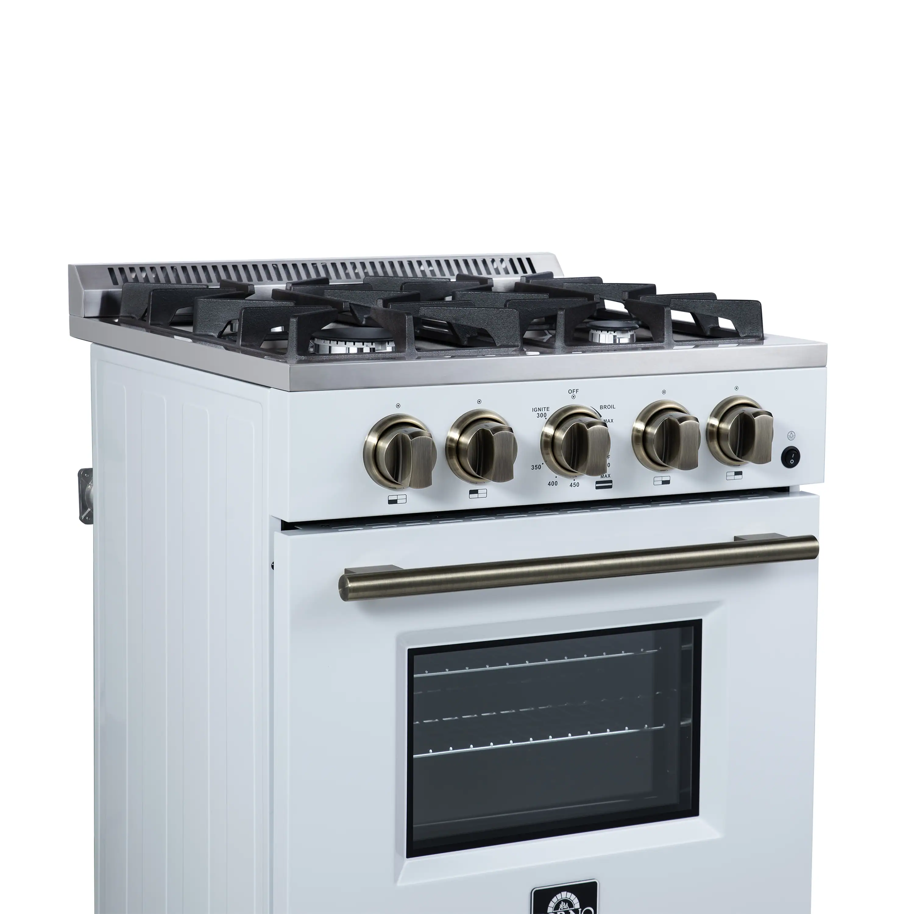 Forno Lamazze 20-Inch Freestanding Gas Range in White with Antique Brass Trim (FFSGS6265-20WHT) - Image 6
